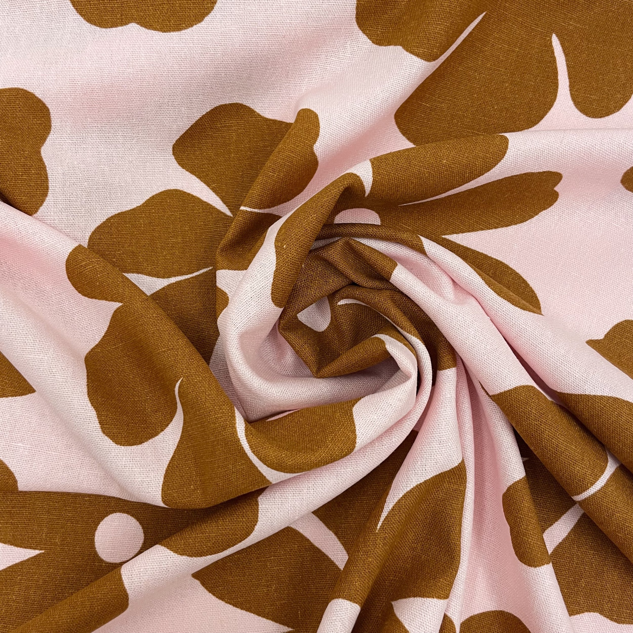 Hey Sew Sister - Sabrina - Viscose Linen Blend Bold Floral Print Dress Fabric - Pink and Caramel 3.jpeg