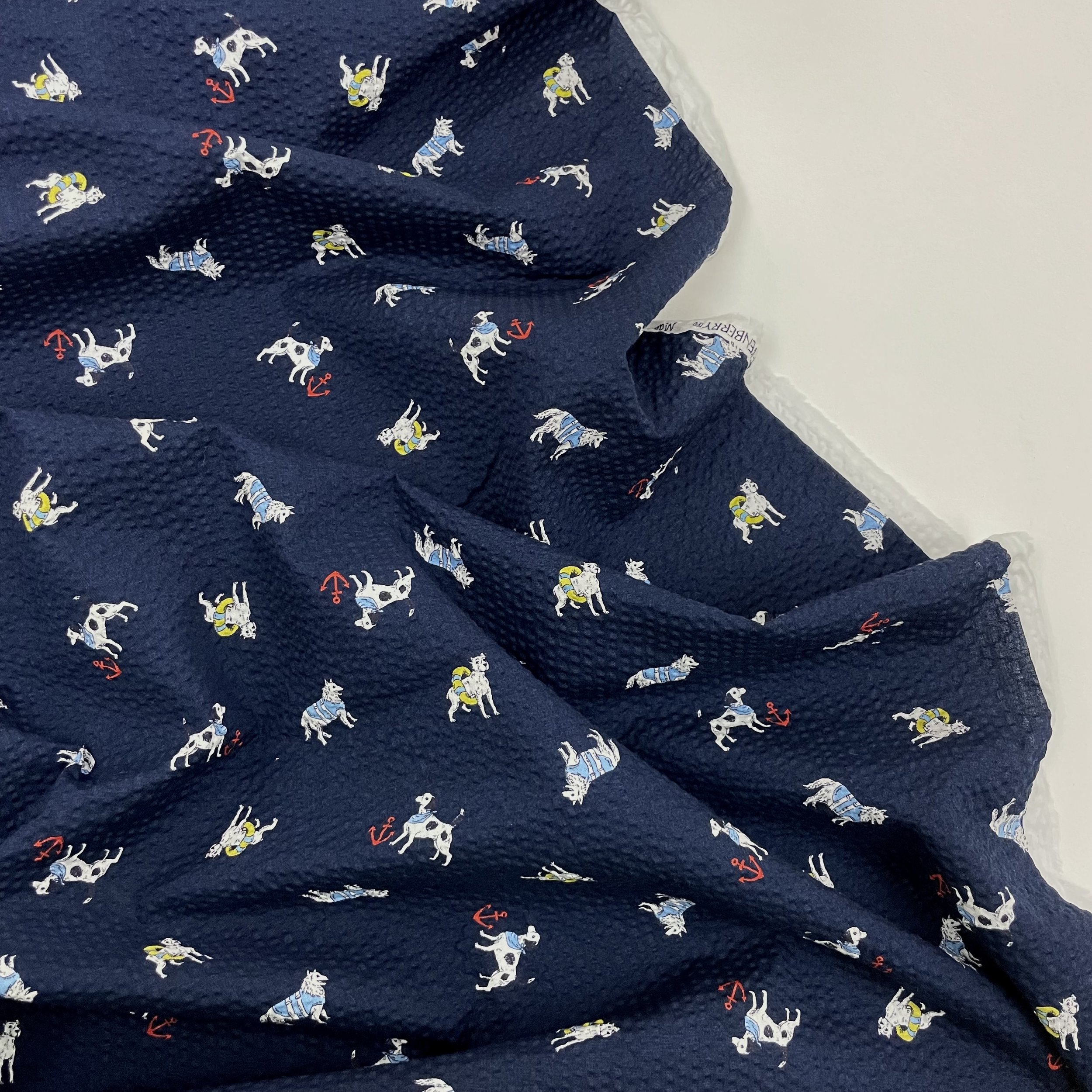 Hey Sew Sister - Sevenberry Japan - Swimming Dogs Cotton Ripple Cloth - Seersucker Fabric - Navy 2.jpeg