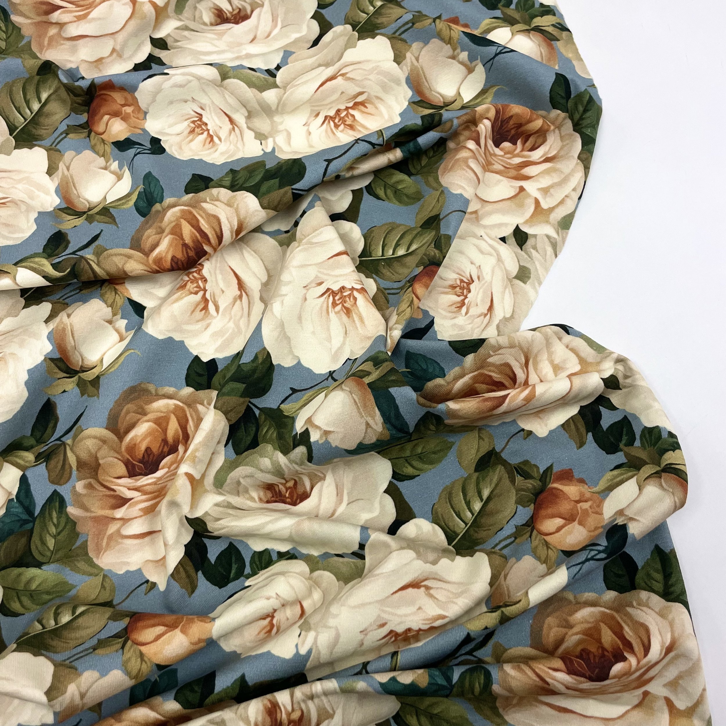 Hey Sew Sister - Daphne - Printed Cotton Jersey - Blue Floral Digital Print Jersey Dress Fabric 2.jpeg