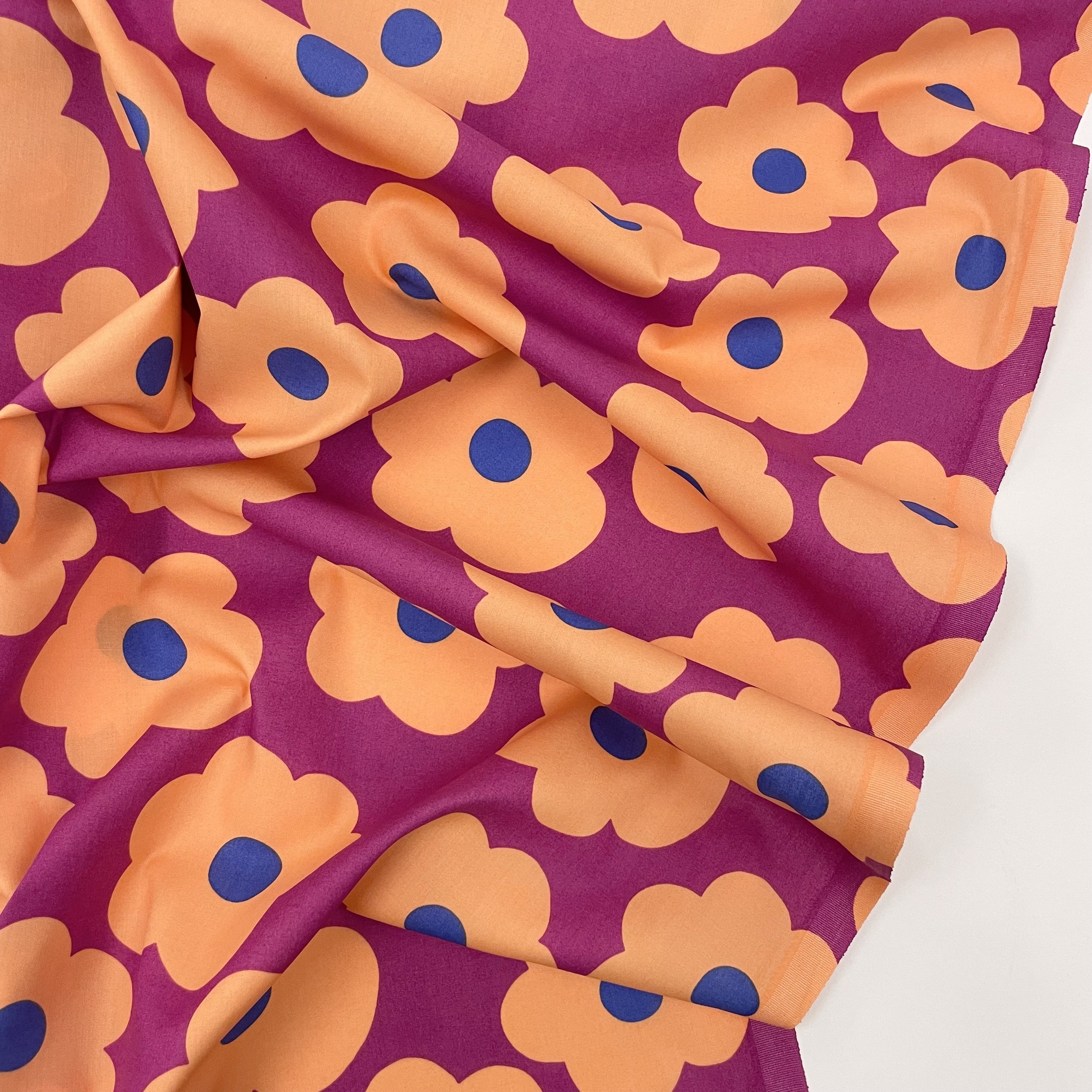 Hey Sew Sister - Nerida Hansen - Big Flower - Floral Printed Fine Cotton Poplin Fabric - Magenta Pink and Apricot 2.jpeg
