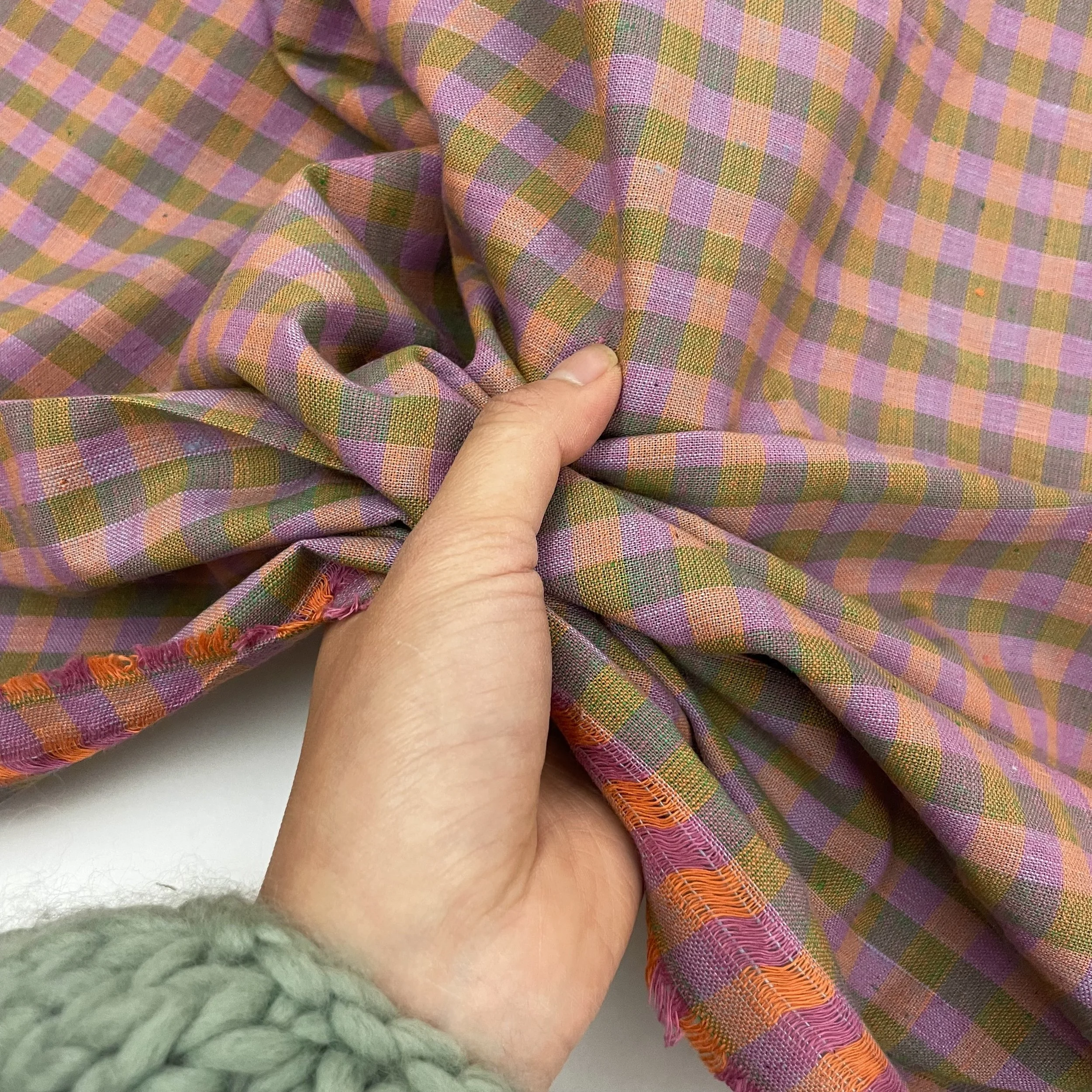 Hey Sew Sister - Handloom Hand Woven Yarn Dyed Cotton Fabric Check Plaid GIngham Stripe - Yellow Green Pink - Rannoch 4.jpeg