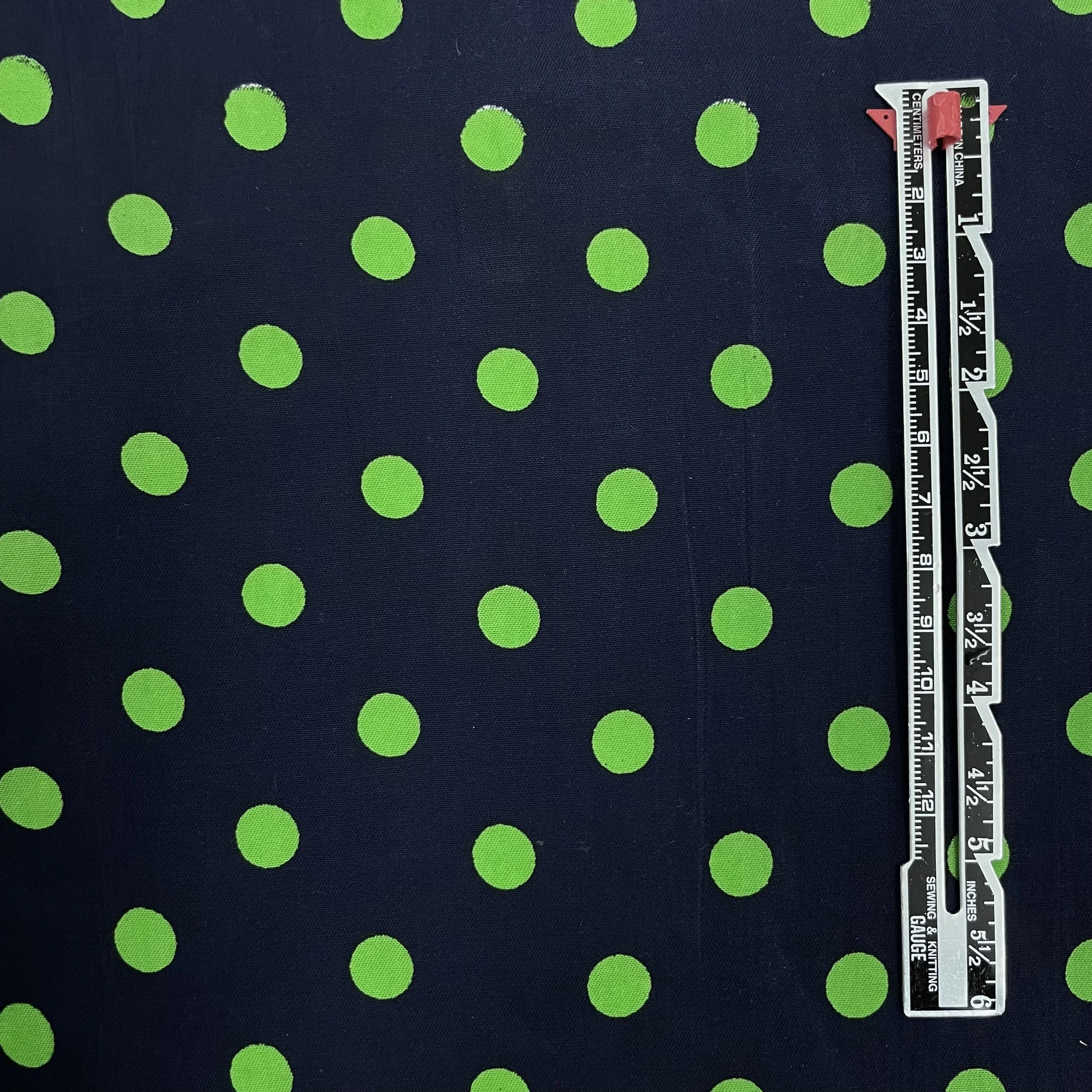 Hey Sew Sister - Pippa Polka Dot - Screen Printed Cotton Fabric - Deep Navy and Lime Green 1.jpeg