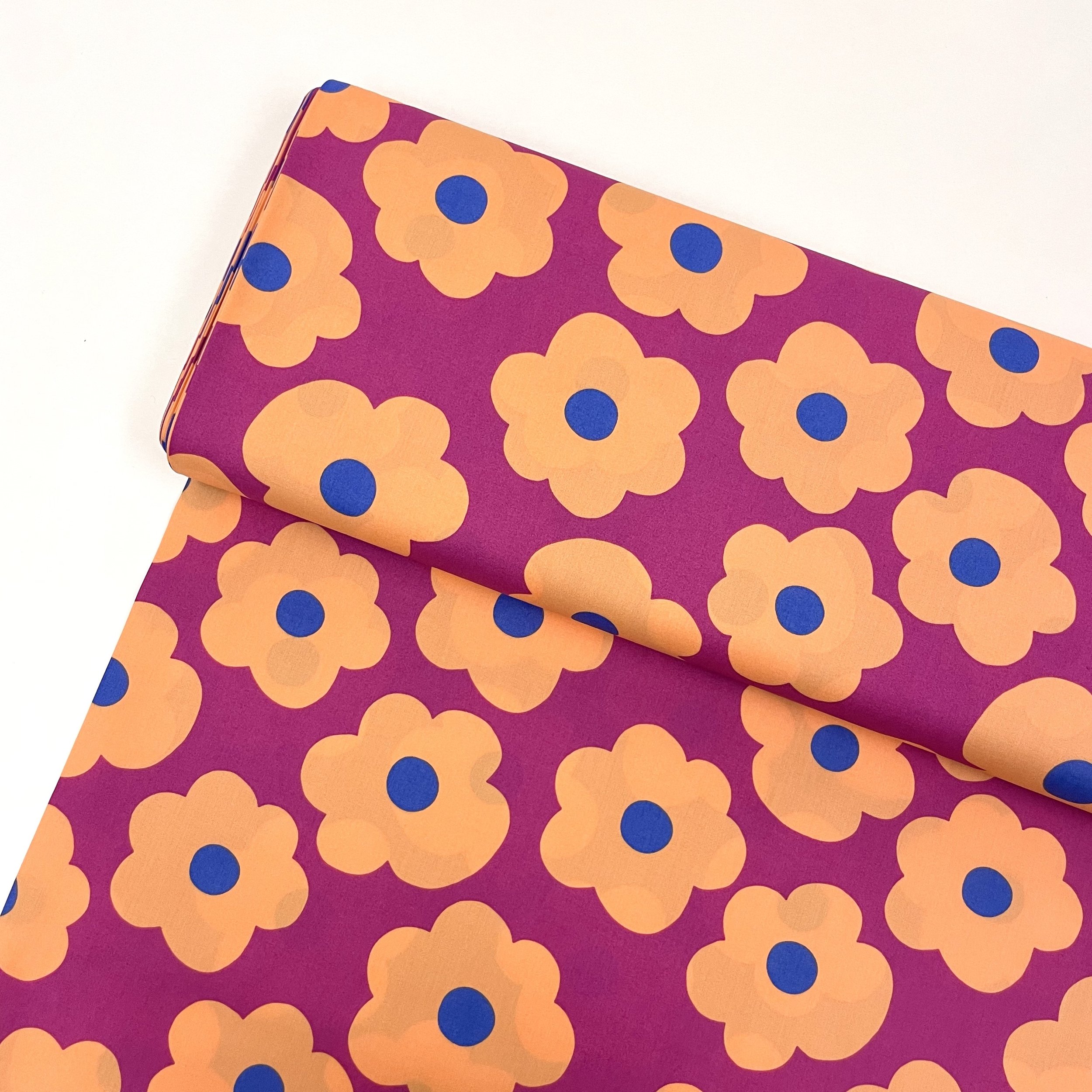 Hey Sew Sister - Nerida Hansen - Big Flower - Floral Printed Fine Cotton Poplin Fabric - Magenta Pink and Apricot 1.jpeg