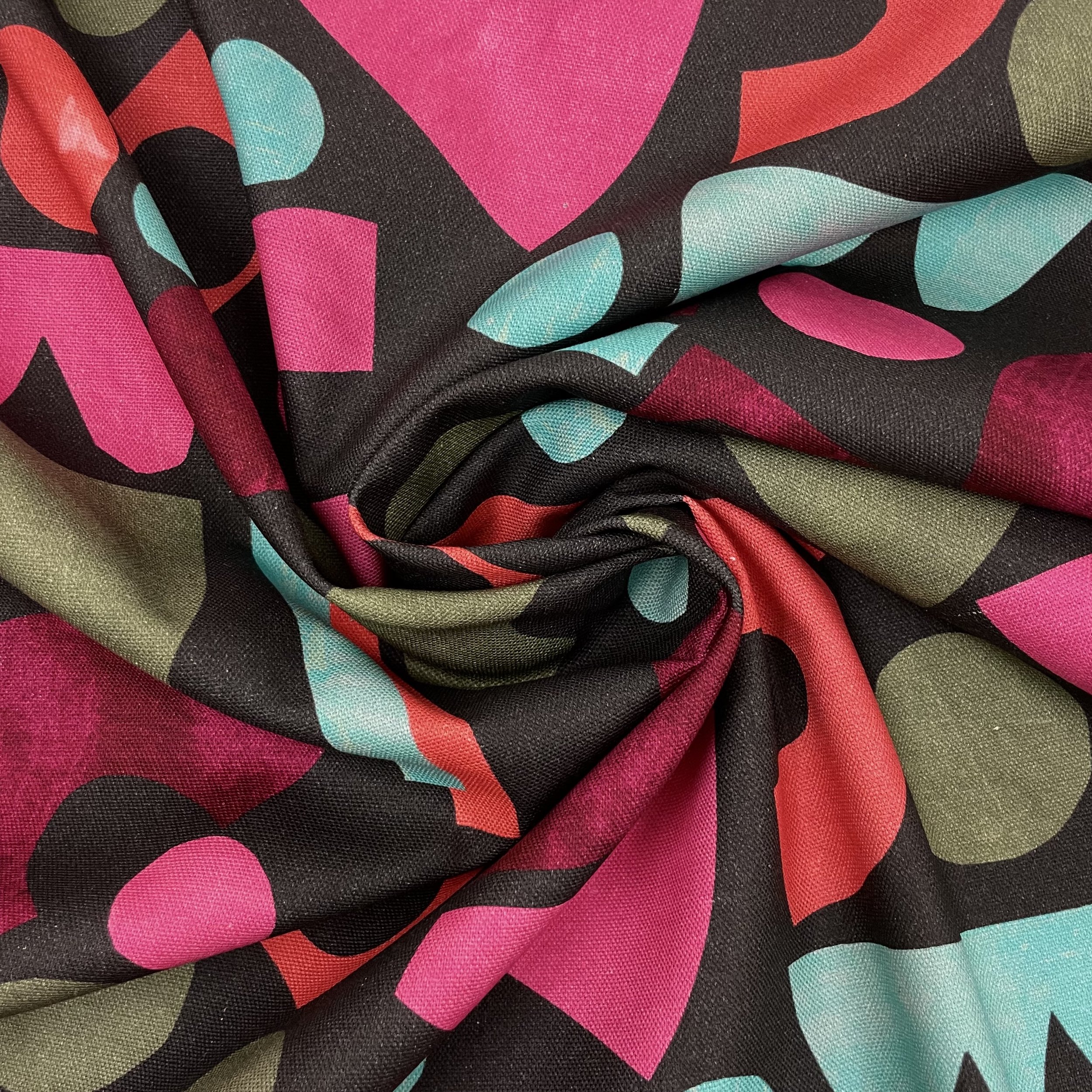 Hey Sew Sister - Nerida Hansen - Unstable Balance - Abstract Printed Cotton Canvas Fabric - Jet Black, Green and Pink 3.jpeg
