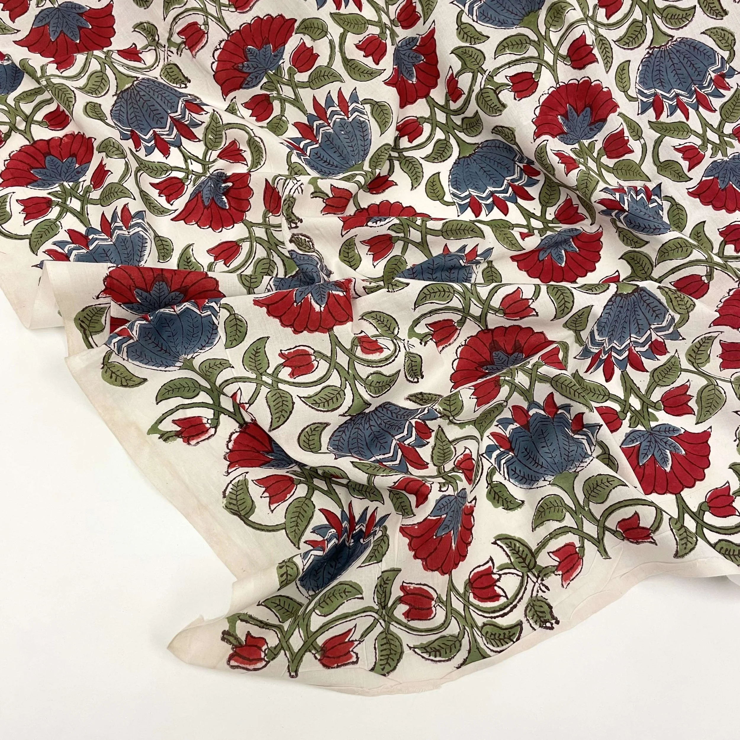 Hey Sew Sister 0 Folksy - Folk Style Floral Indian Block Printed Cotton Fabric Blue Red 2.jpg