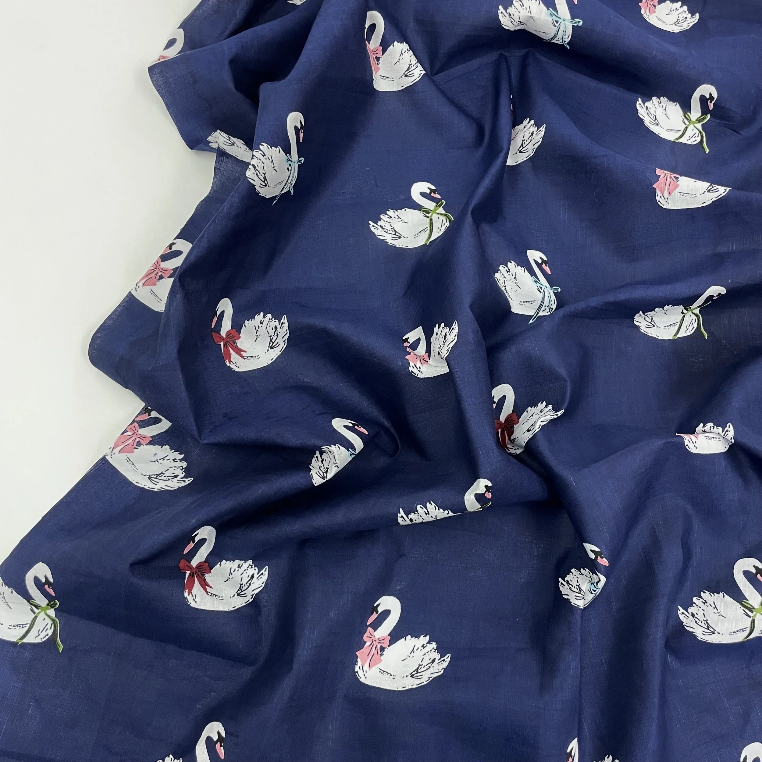 Hey Sew Sister - Odette Swan Screen Print Cotton Linen Fabric - Navy 1.jpeg