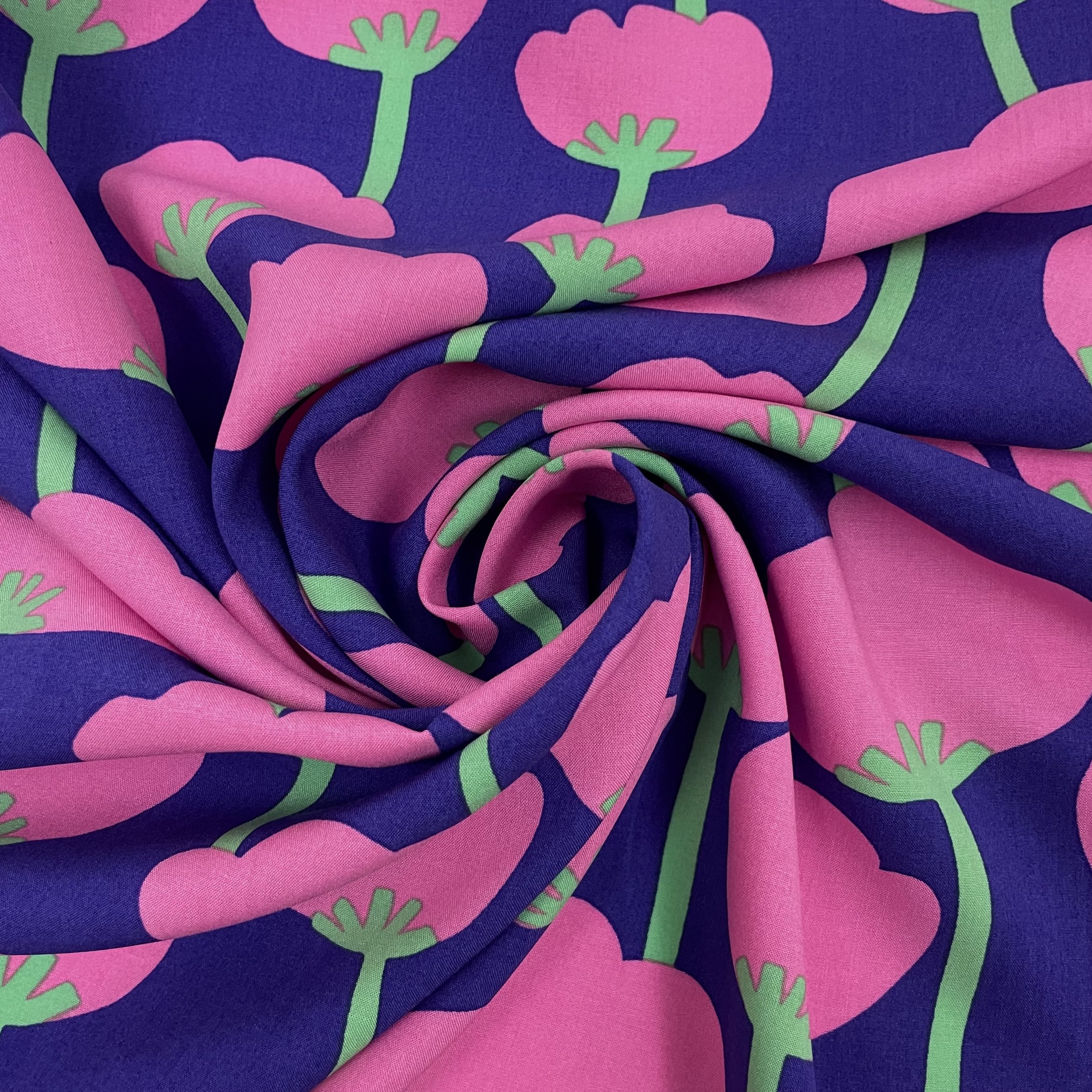 Hey Sew Sister - Nerida Hansen - Poppies - Lenzing EcoVero Viscose Lawn - Purple and Pink Graphic Floral Print Viscose Fabric 3.jpeg