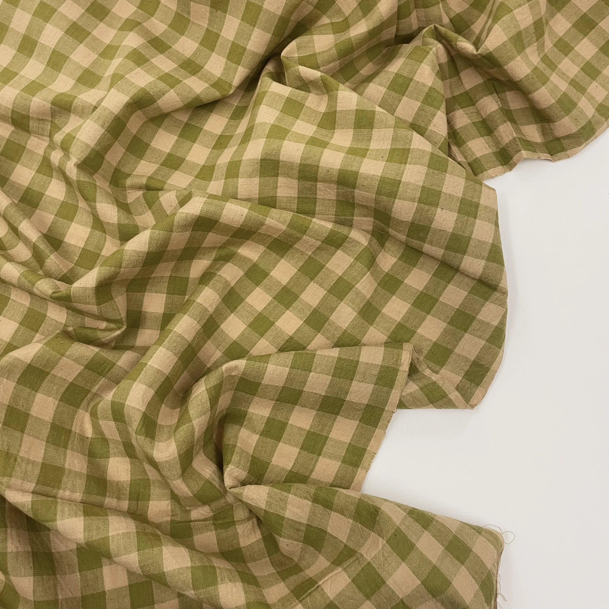 Hey Sew Sister - Handloom Hand Woven Yarn Dyed Cotton Fabric Check Plaid GIngham Stripe - Olive Green and beige - Dunkeld 2.jpeg