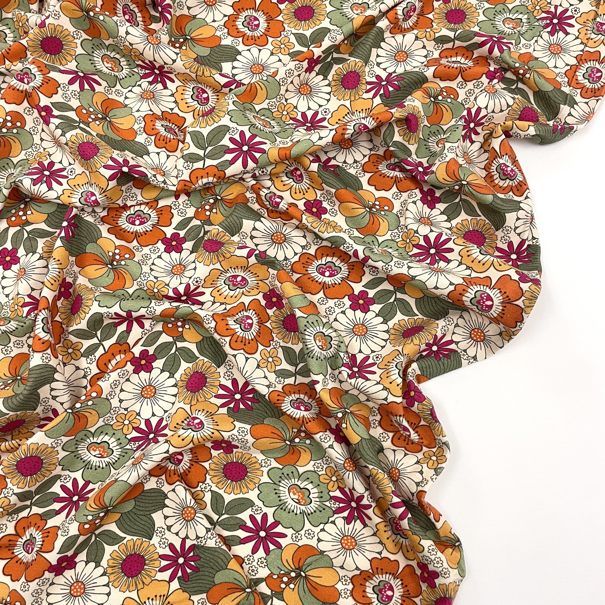 Hey Sew Sister - The Crafty Pie Autumn Winter Collection - Flower Child - Cotton Jersey - Retro Floral Print Cotton jersey fabric - Cream 2.jpeg
