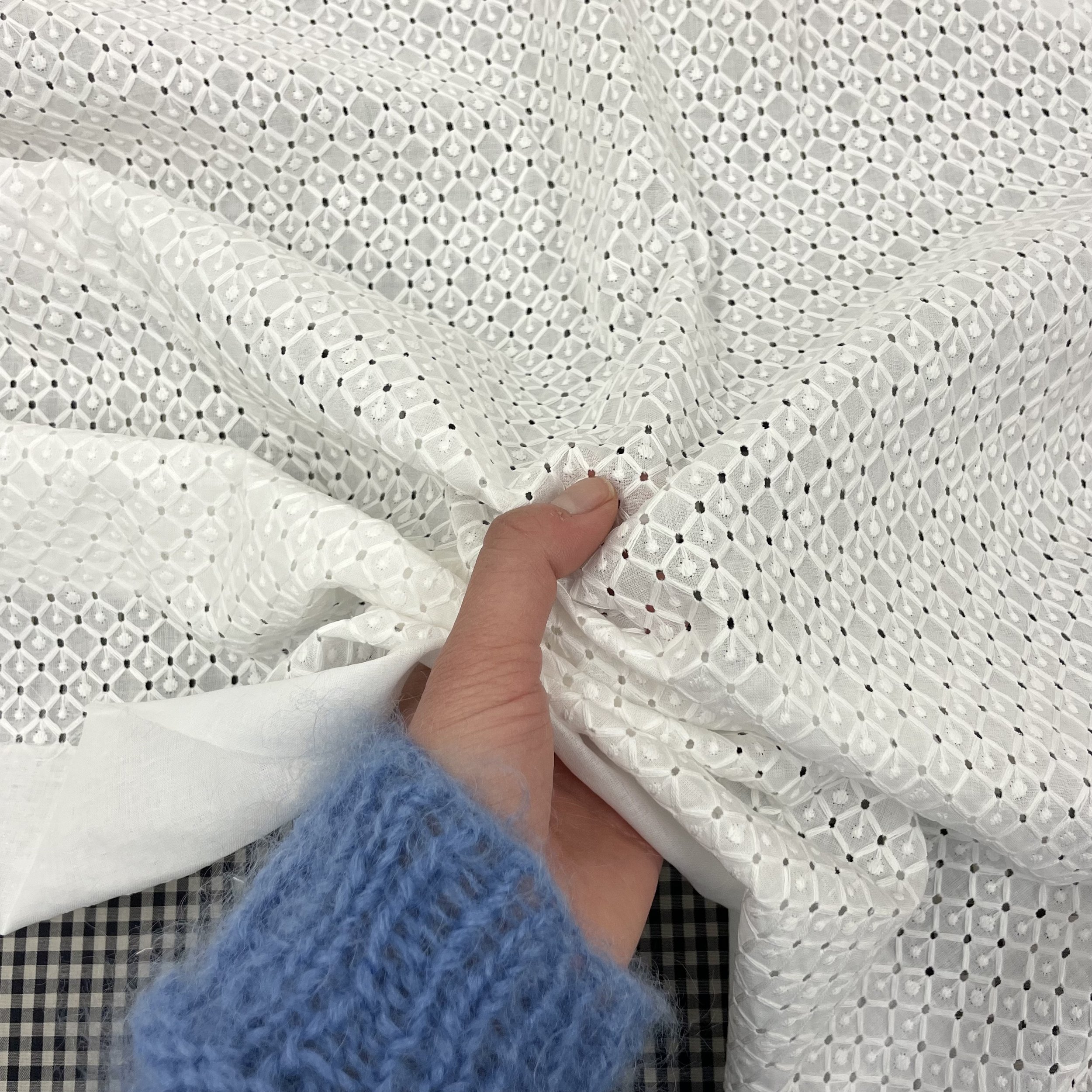 Hey Sew Sister - Petite Dot Grid Eyelet Embroidered Cotton Fabric For Sewing Dressmaking Ecru 2.jpeg