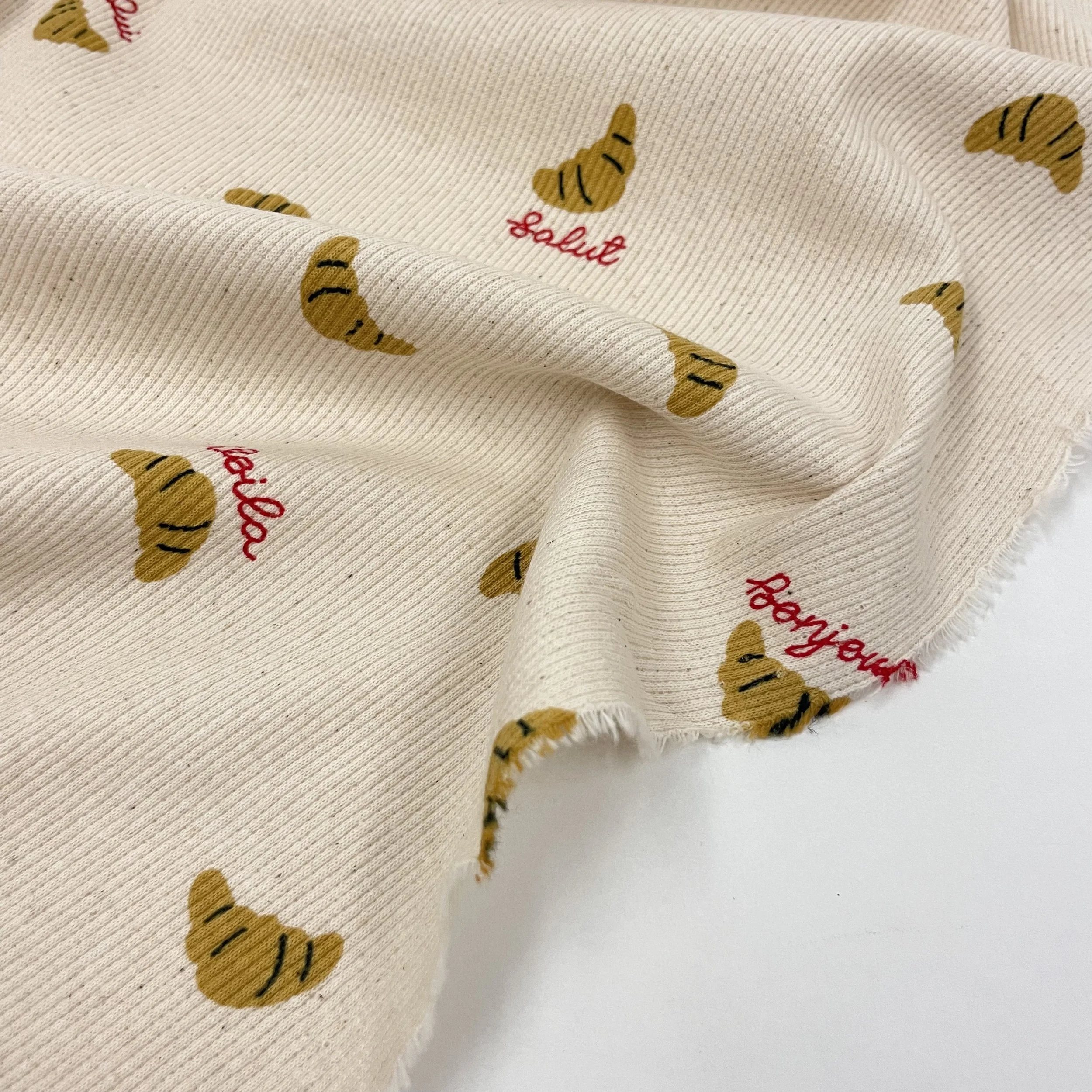 Hey Sew Sister - Croissant Bonjour French Printed Cotton Rib Jersey Fabric - Natural 3.jpeg