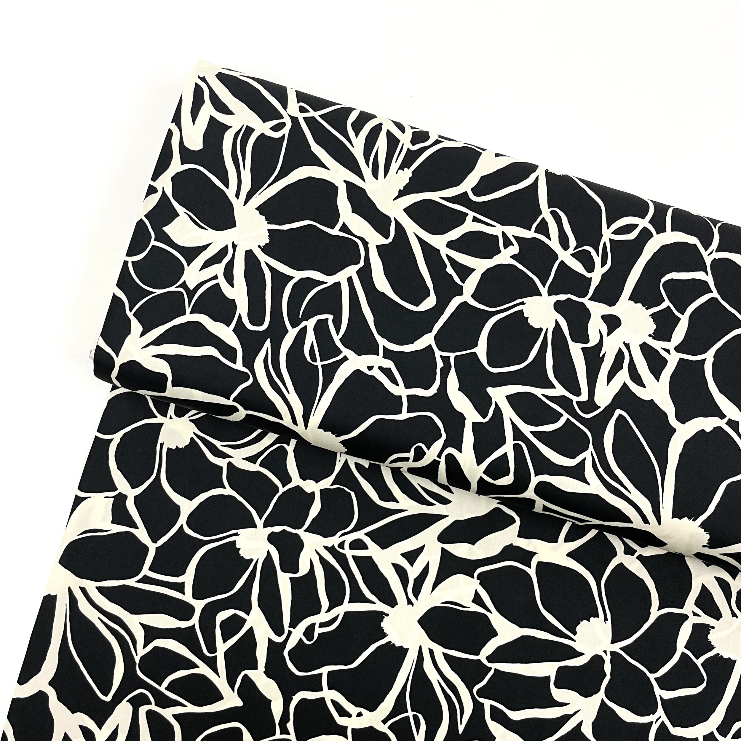 Hey Sew Sister - Nerida Hansen - Magnolia - Abstract Line Floral Print Cotton Satin Fabric - Black and White 1.jpeg