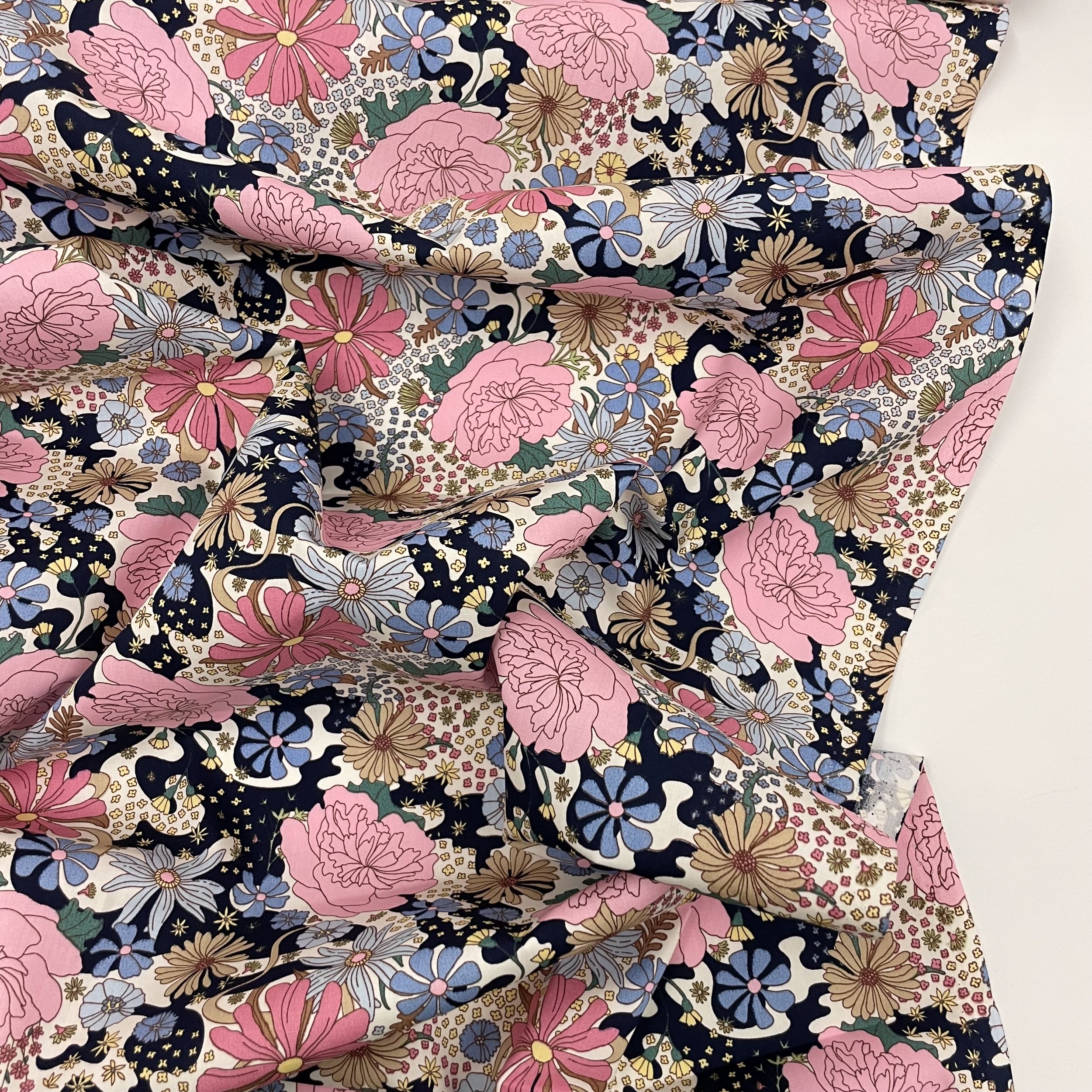 Hey Sew Sister - Christa Vintage Retro Floral Cotton Poplin Fabric - Navy 2.jpeg