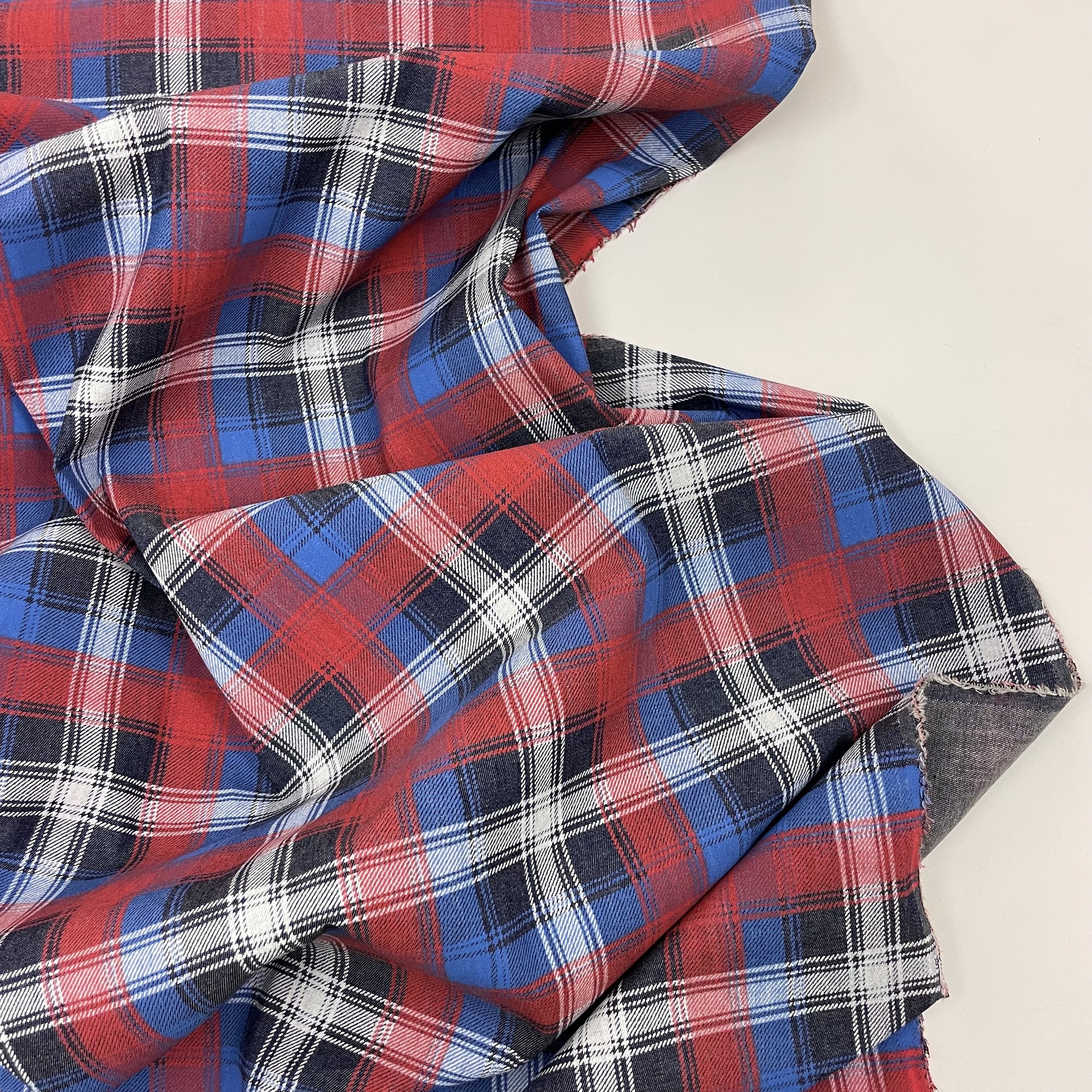 Hey Sew Sister - Blue Red and White Winter Check Print Denim Fabric 2.jpeg