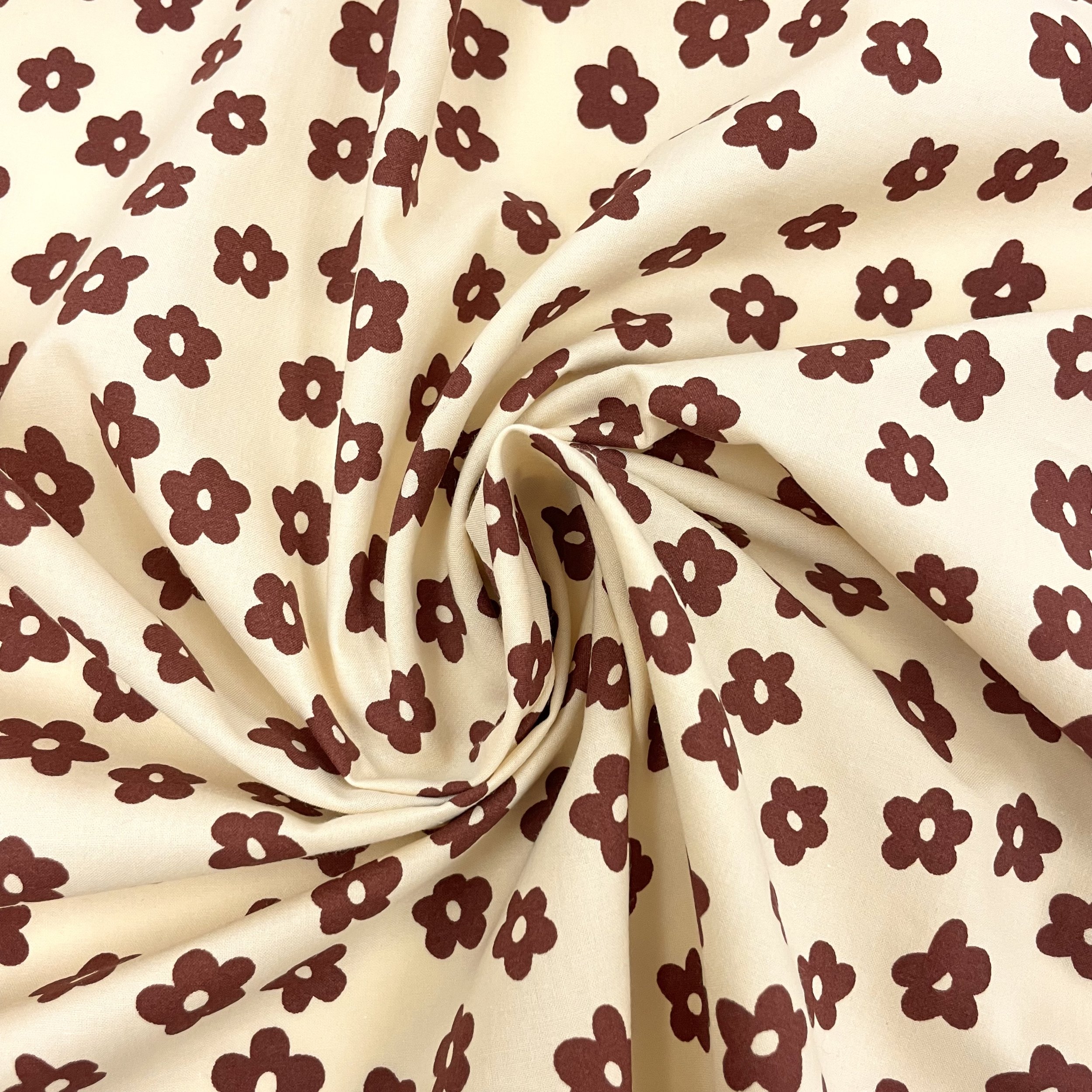 Hey Sew Sister - Deadstock Flower Print Cotton Poplin - Pale Yellow and Brown - Banoffee 2.jpeg
