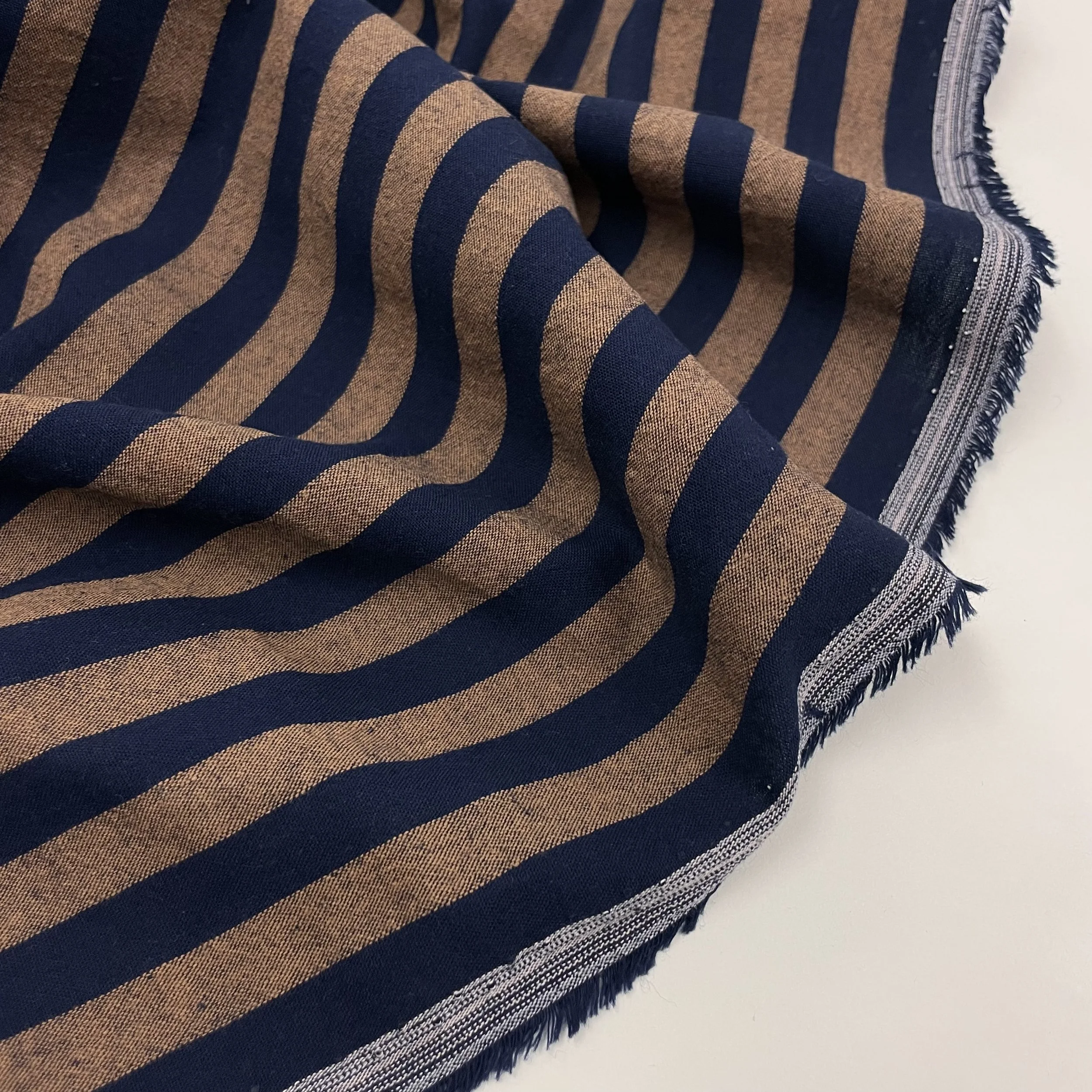 Hey Sew Sister - Fika - Brown Navy Stripe Yarn Dyed Cotton Fabric 3.jpeg