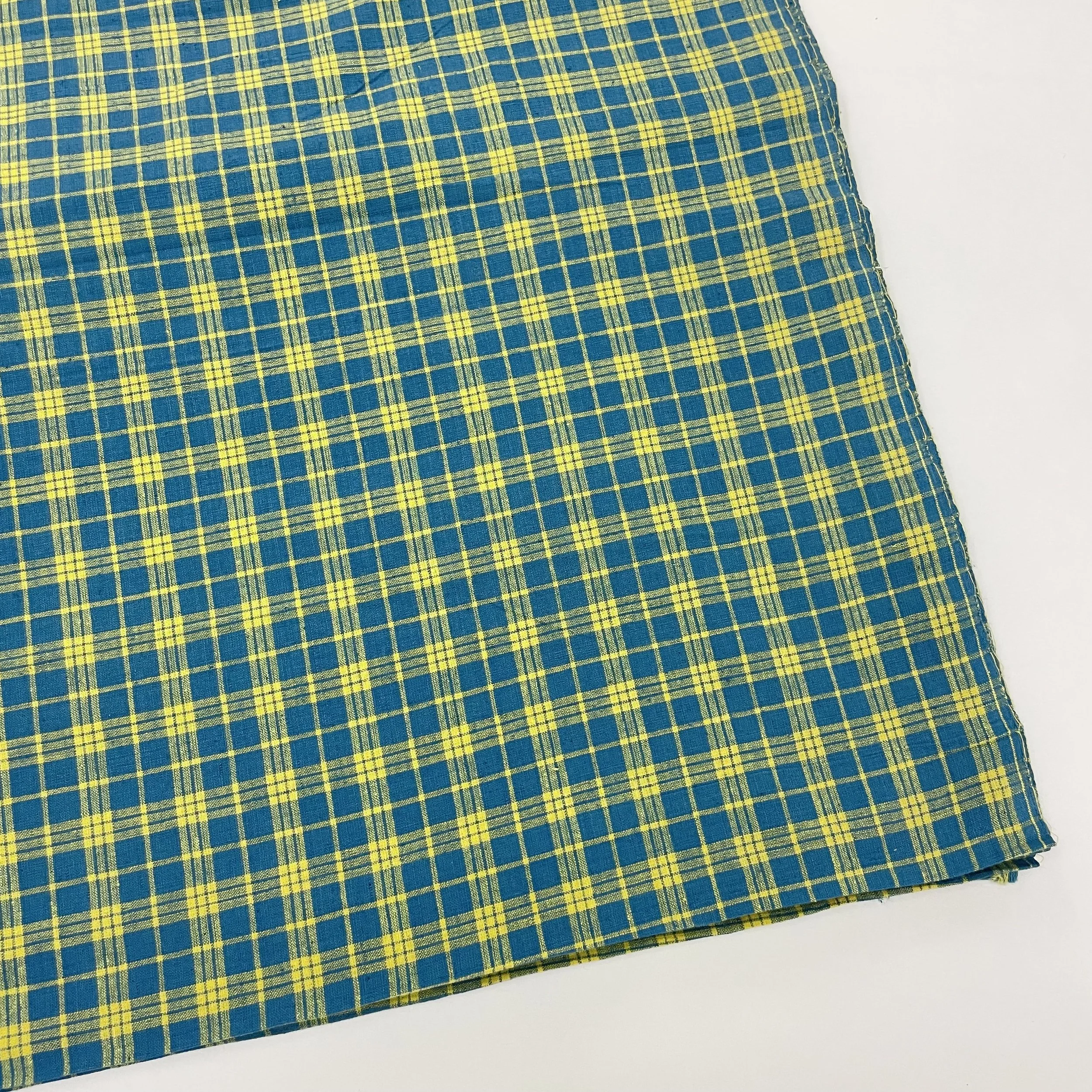 Hey Sew Sister - Teal and Yellow Plaid Check Handwoven Handloom Cotton Fabric 1.jpeg