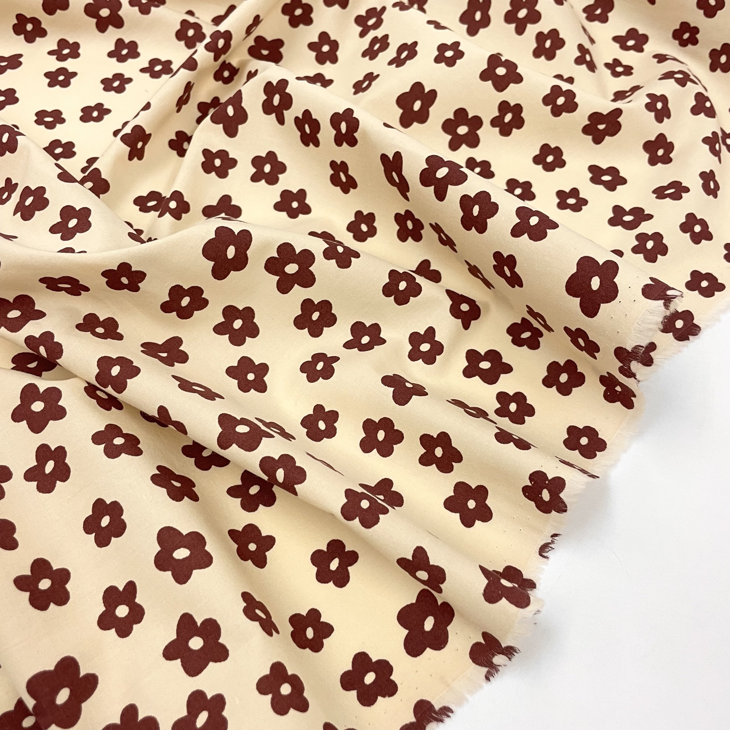 Hey Sew Sister - Deadstock Flower Print Cotton Poplin - Pale Yellow and Brown - Banoffee 3.jpeg