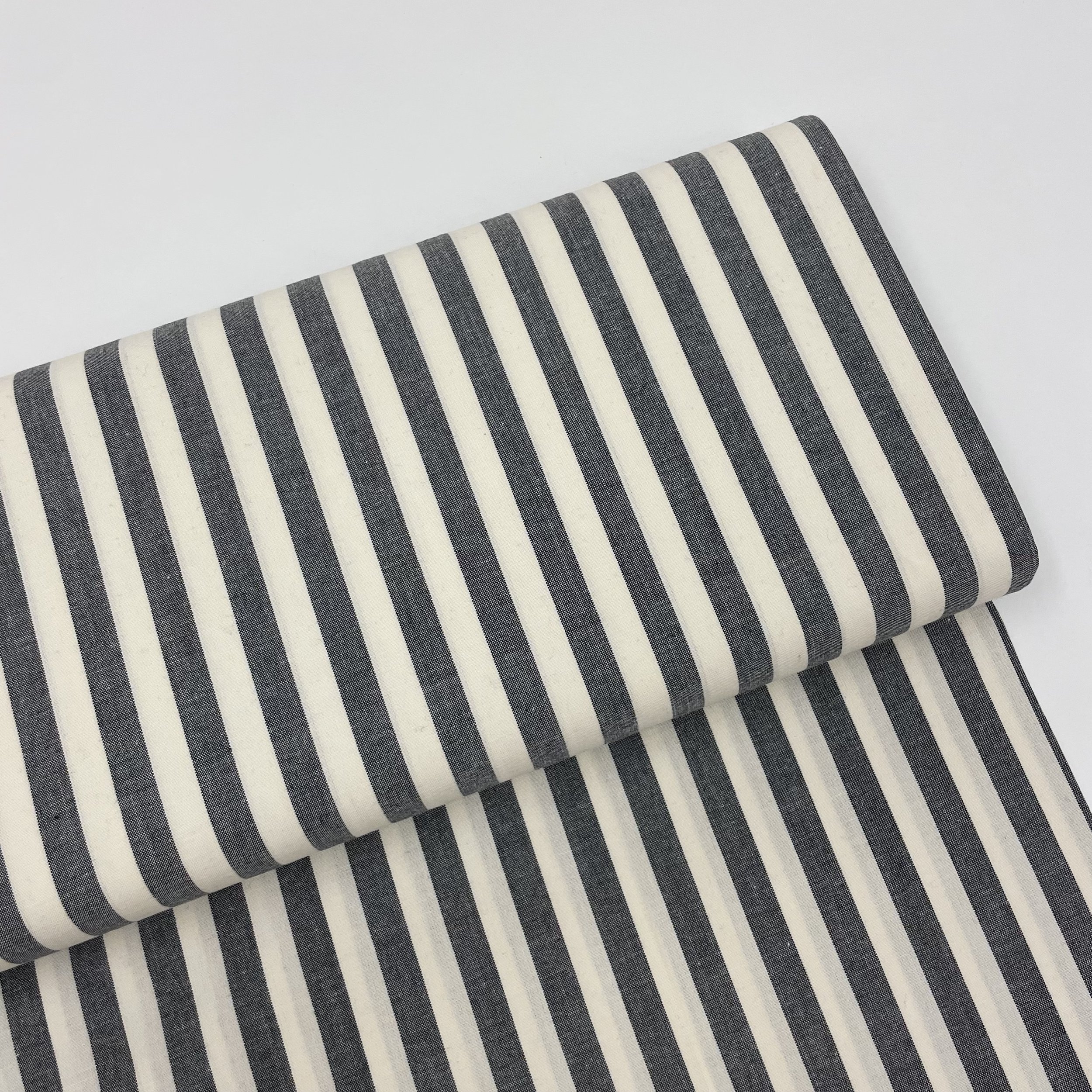 Hey Sew Sister - Fableism Supply Co - Licorice Stripe from Swedish Holiday by House that Lars Built - Black and Cream Yarn Dyed Stripe Cotton Fabric 1.jpeg