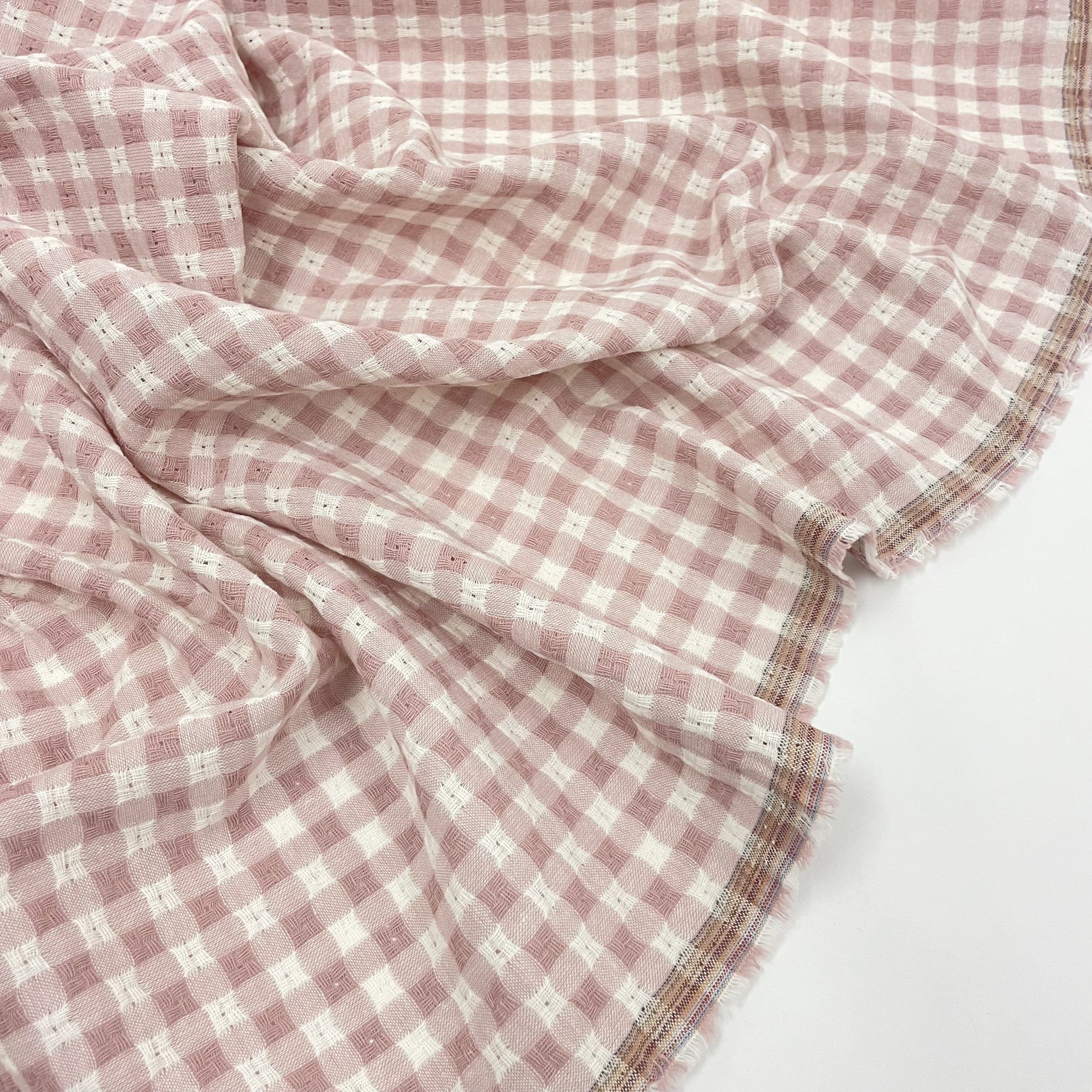 Phoebe - Loose Weave Textured Cotton Gingham - Pale Pink 2.jpeg