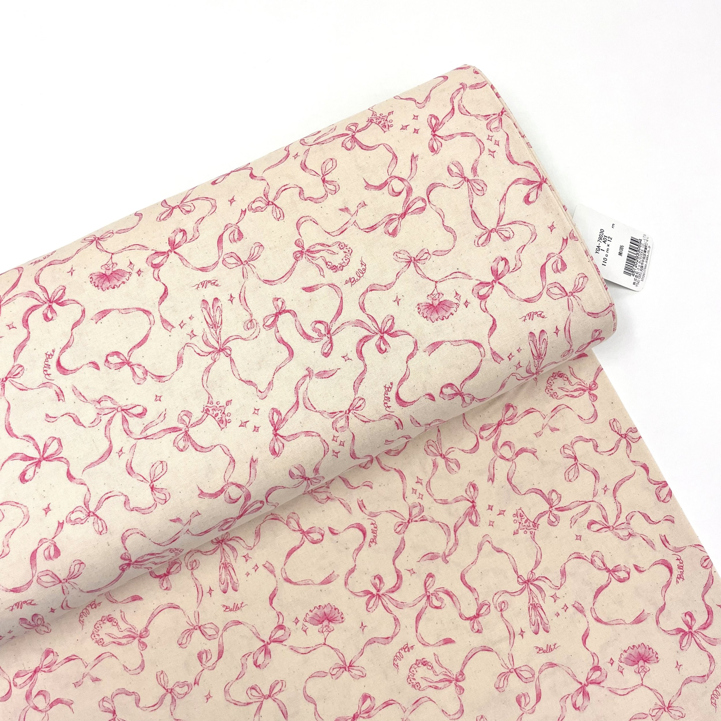 Hey Sew Sister - Kokka - Ballet Bow Print Cotton Fabric Pink 1.jpeg