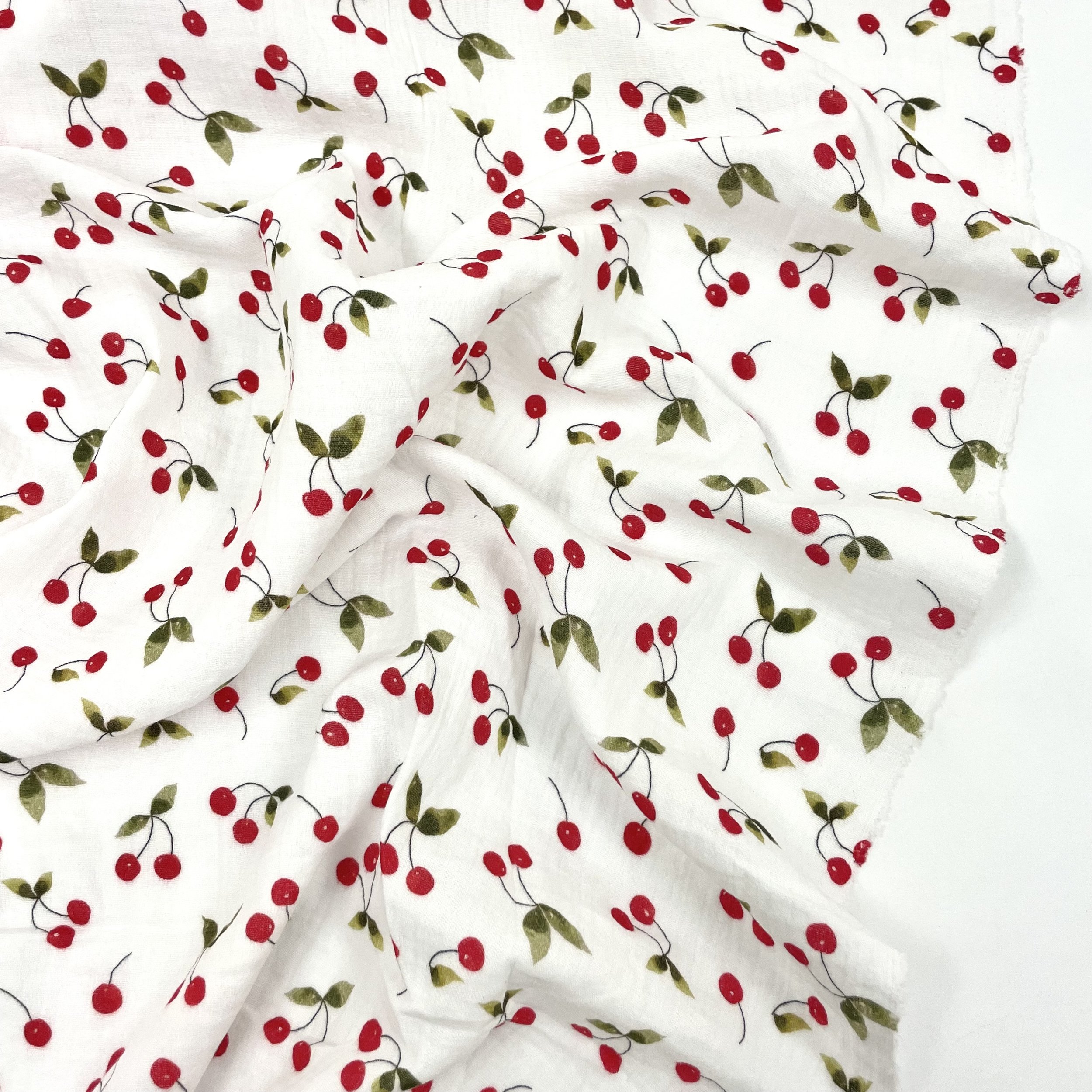 Hey Sew Sister - Painted Cherries Printed Cotton Double Gauze Fabric 2.jpeg