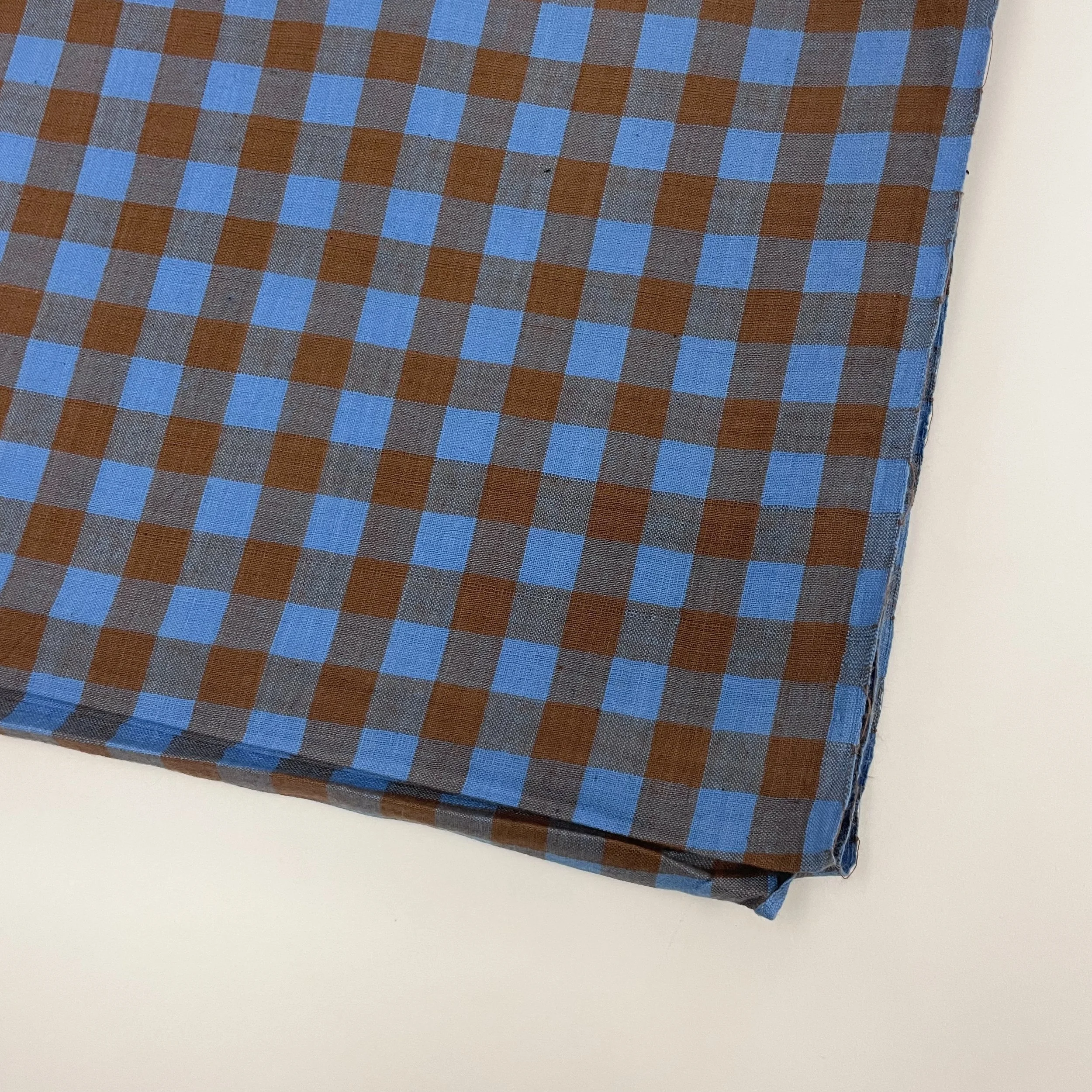 Hey Sew Sister - Handloom Hand Woven Yarn Dyed Cotton Fabric Check Plaid GIngham Stripe - Blue and Brown - Kenmore 1.jpeg