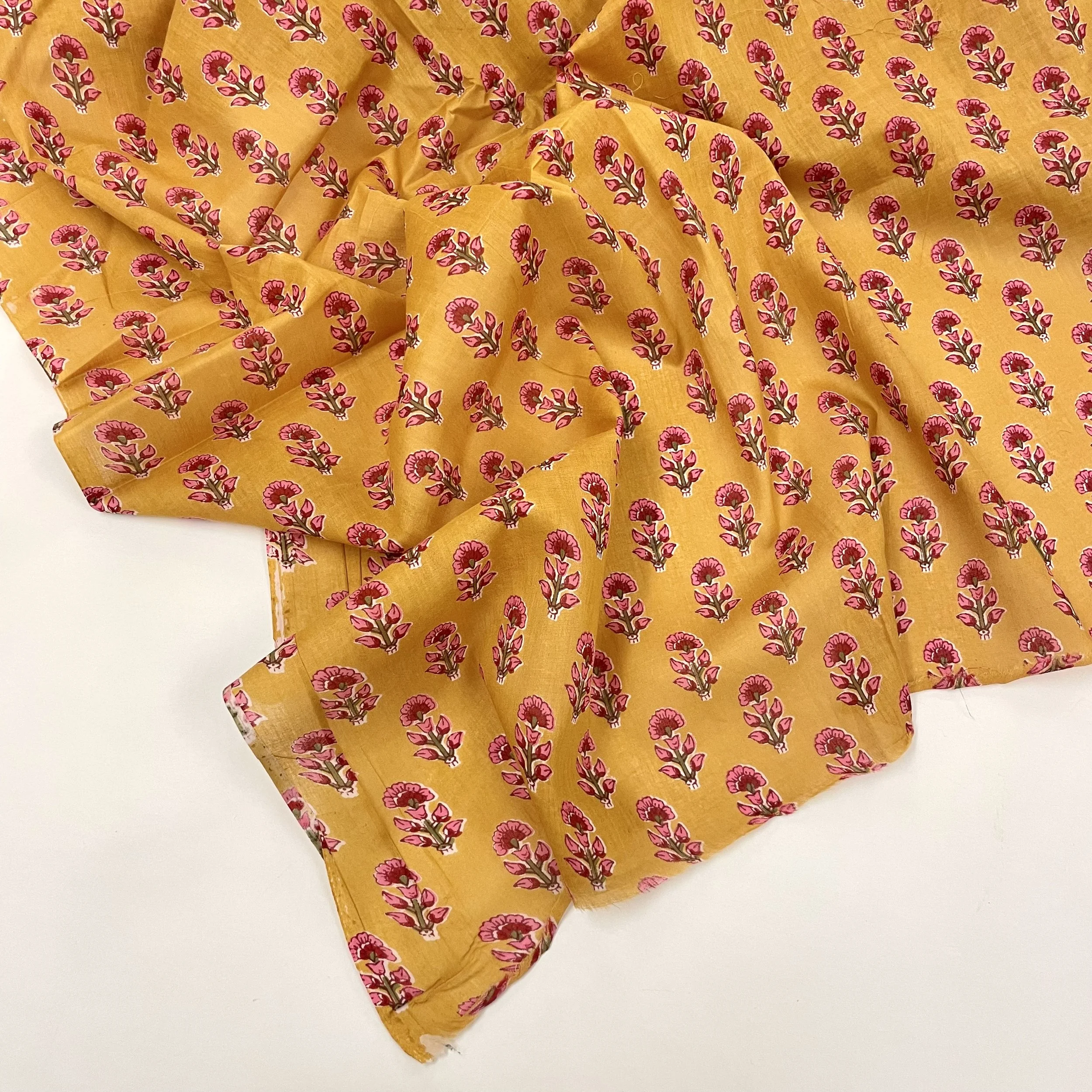 Hey Sew Sister - Turmeric Bloom - Pink Turmeric Yellow Floral Screen Print Cotton Fabric 2.jpeg