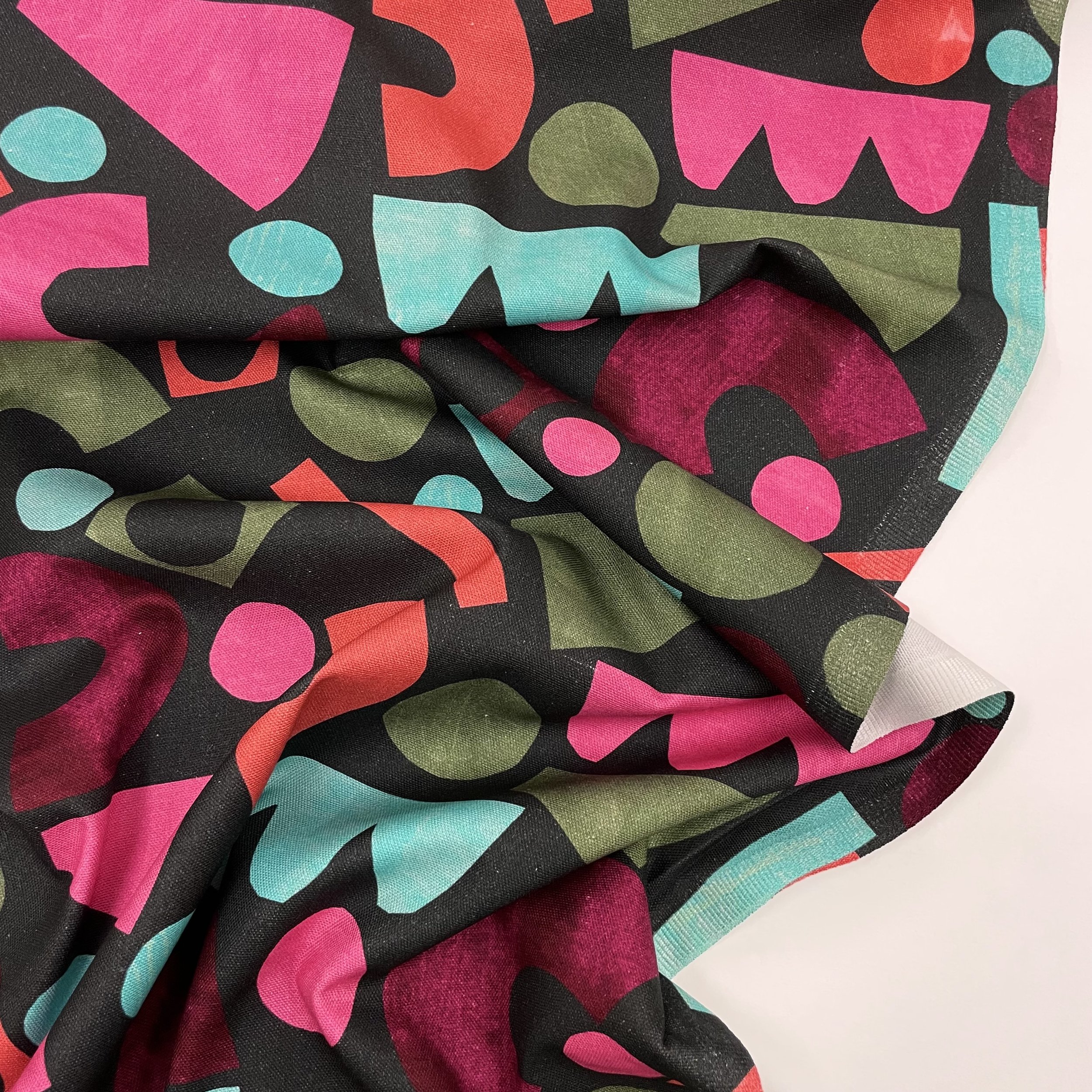 Hey Sew Sister - Nerida Hansen - Unstable Balance - Abstract Printed Cotton Canvas Fabric - Jet Black, Green and Pink 2.jpeg