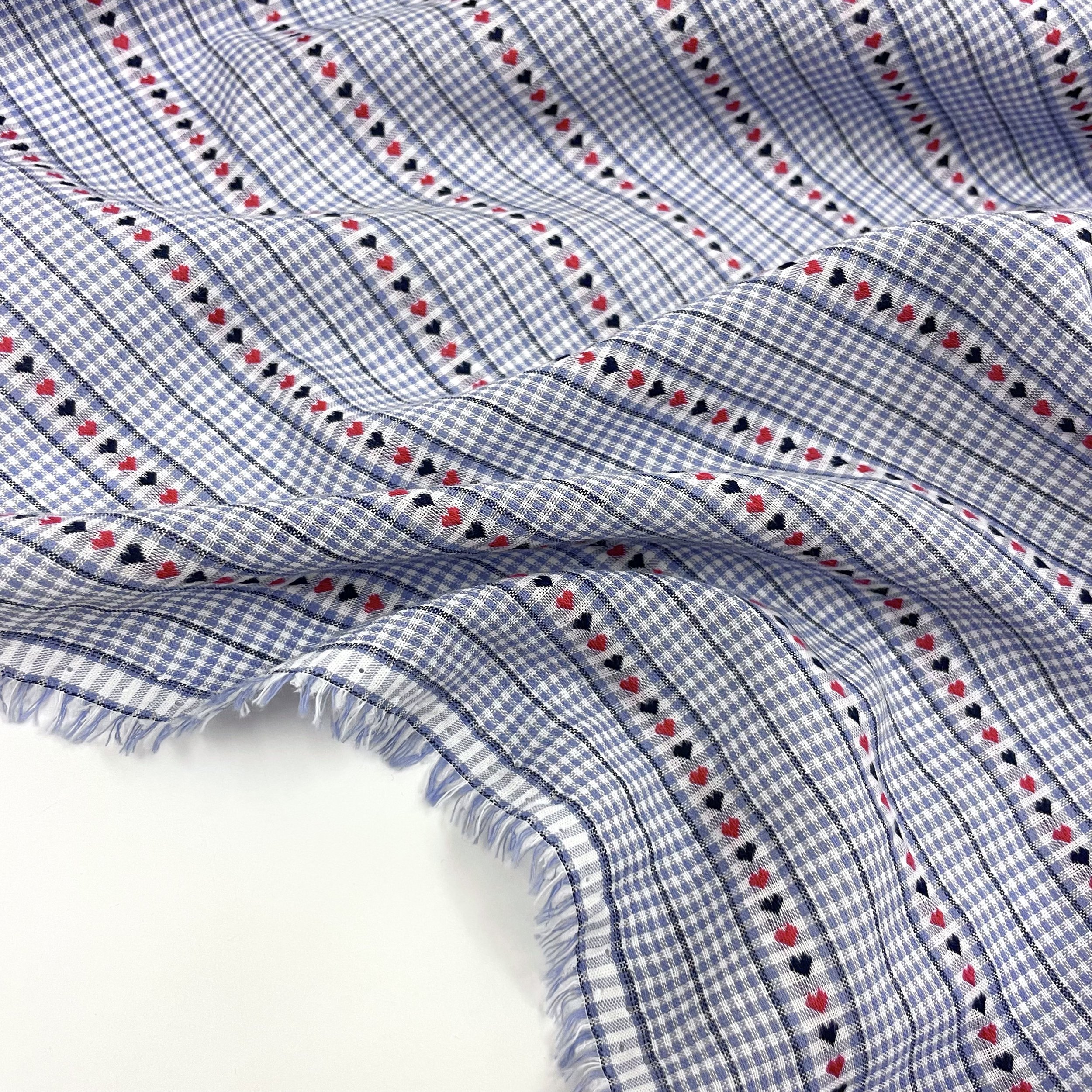 Hey Sew Sister - Tiny Hearts Yarn Dyed Light Blue Gingham Cotton Fabric 4.jpeg