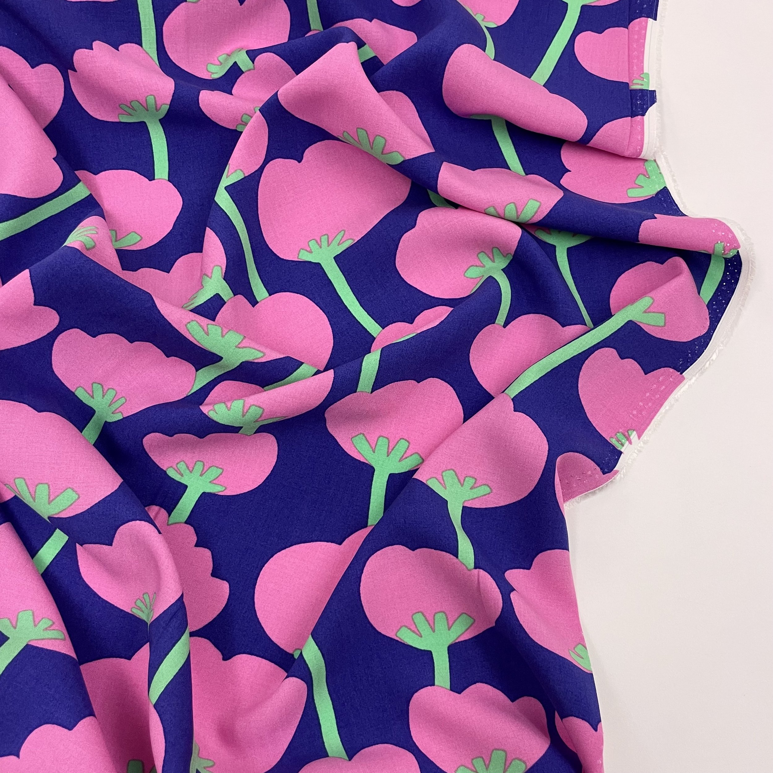 Hey Sew Sister - Nerida Hansen - Poppies - Lenzing EcoVero Viscose Lawn - Purple and Pink Graphic Floral Print Viscose Fabric 2.jpeg