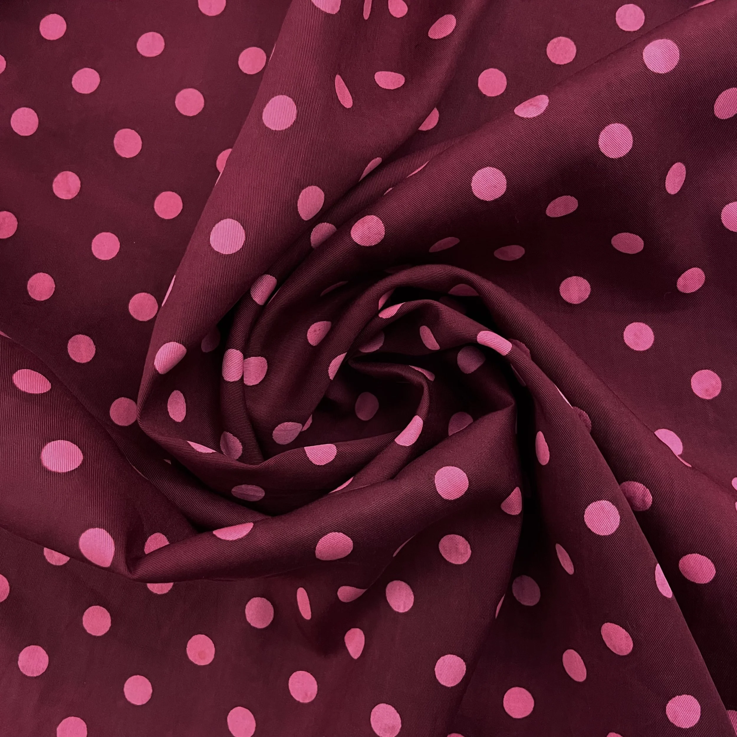 Hey Sew Sister - Pippa Polka Dot - Screen Printed Cotton Fabric - Plum Burgundy and Punch Pink 3.jpeg