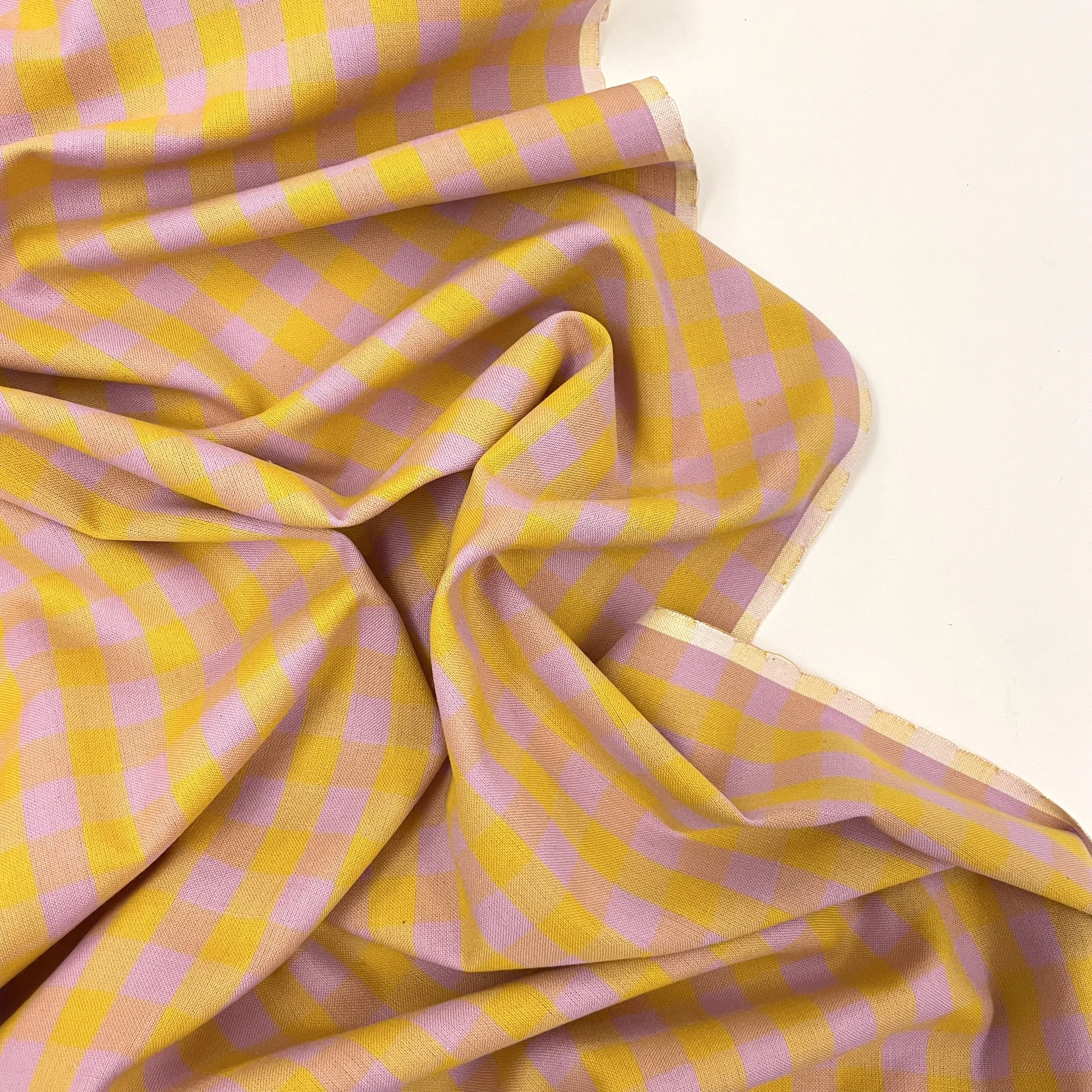 Hey Sew Sister - Yarn Dyed Cotton Gingham Plaid Fabric - Pink and Cognac - Caramel Lilac 2.jpeg