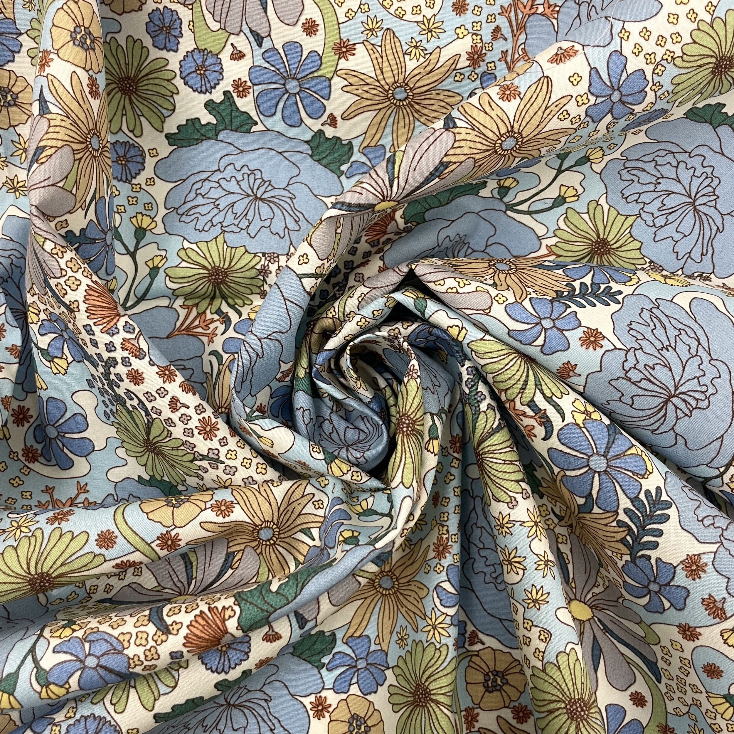 Hey Sew Sister - Christa Vintage Retro Floral Cotton Poplin Fabric - Blue 3.jpeg