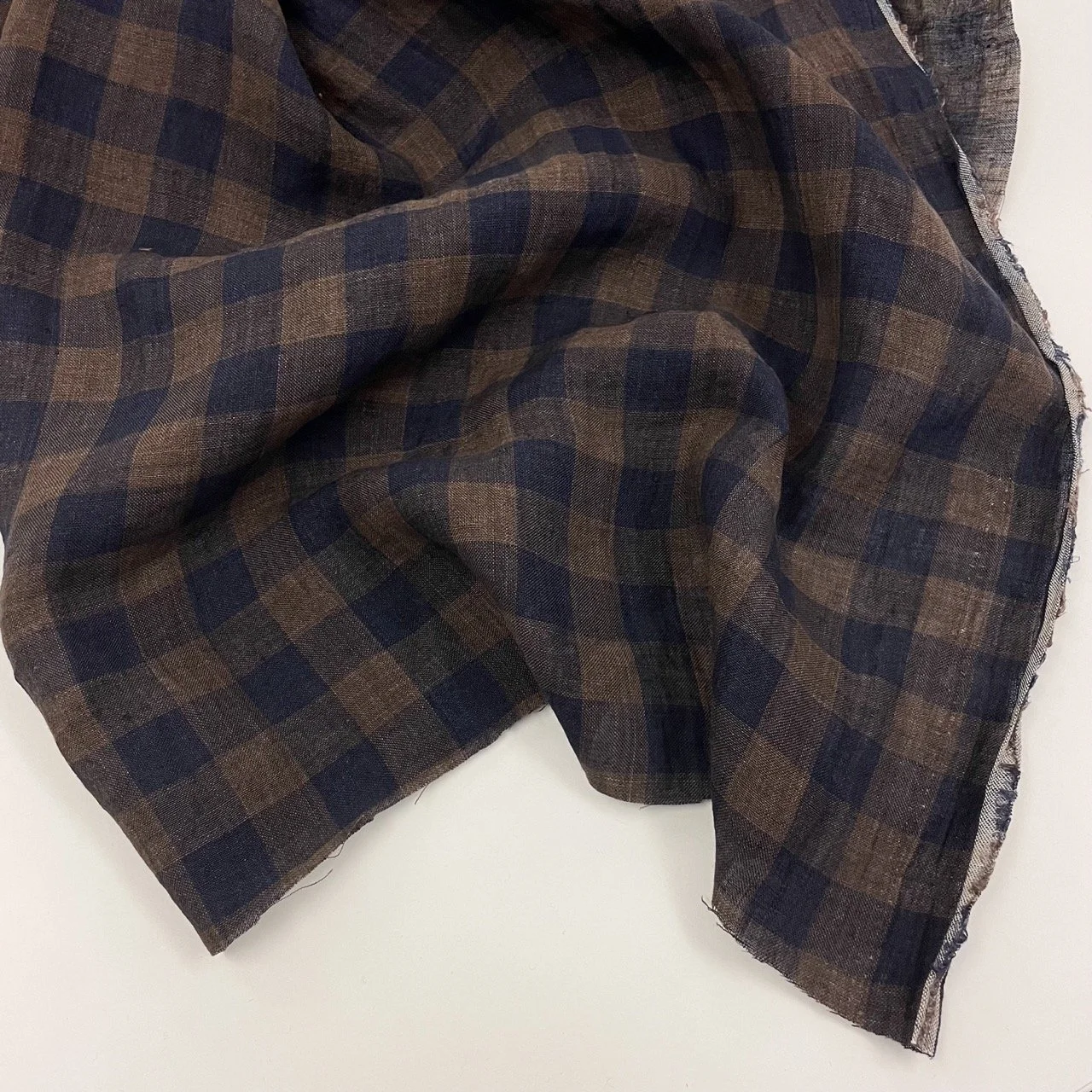 Hey Sew Sister - Campsite Linen Gingham Fabric - Brown and Navy - Smores 1.jpeg