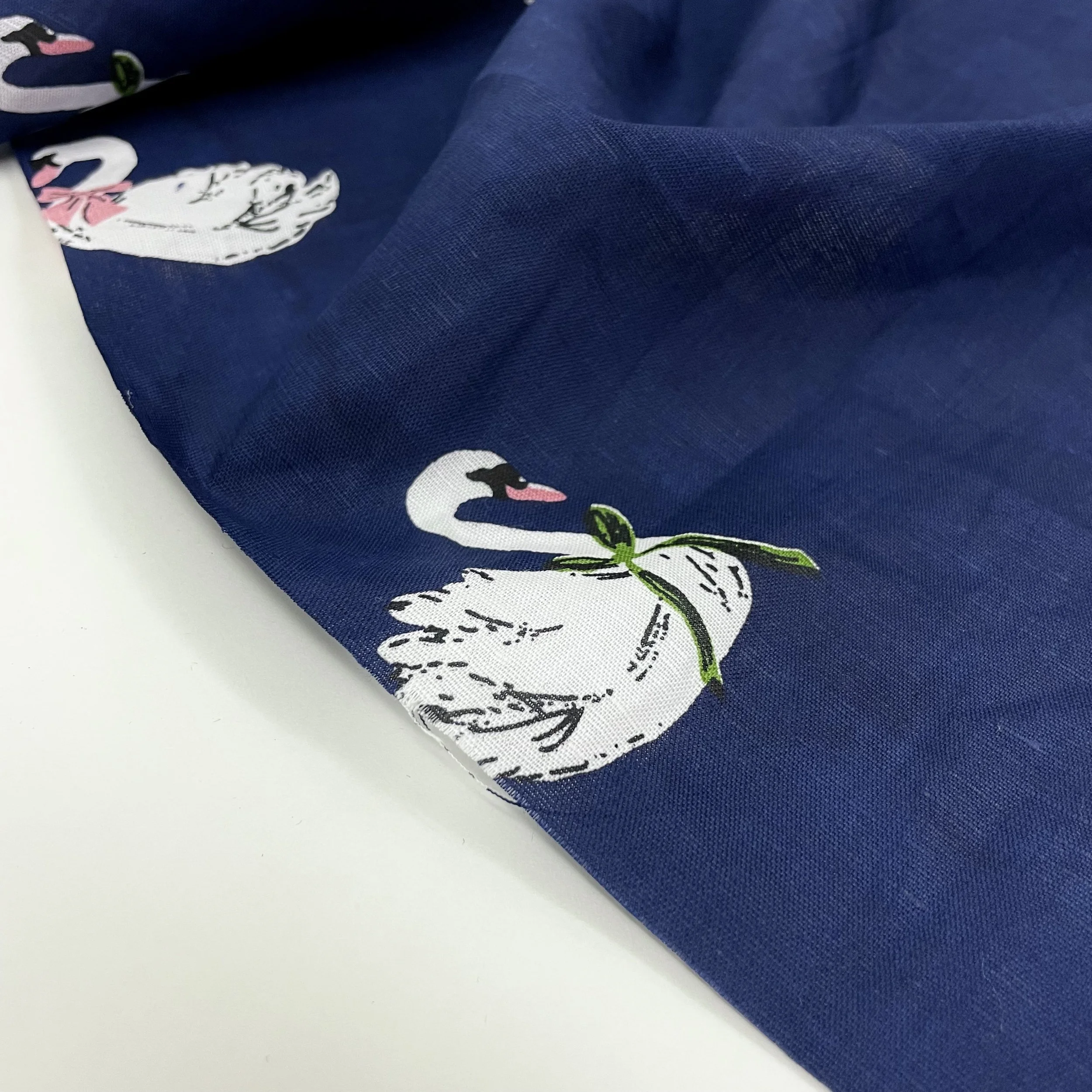 Hey Sew Sister - Odette Swan Screen Print Cotton Linen Fabric - Navy 2.jpeg