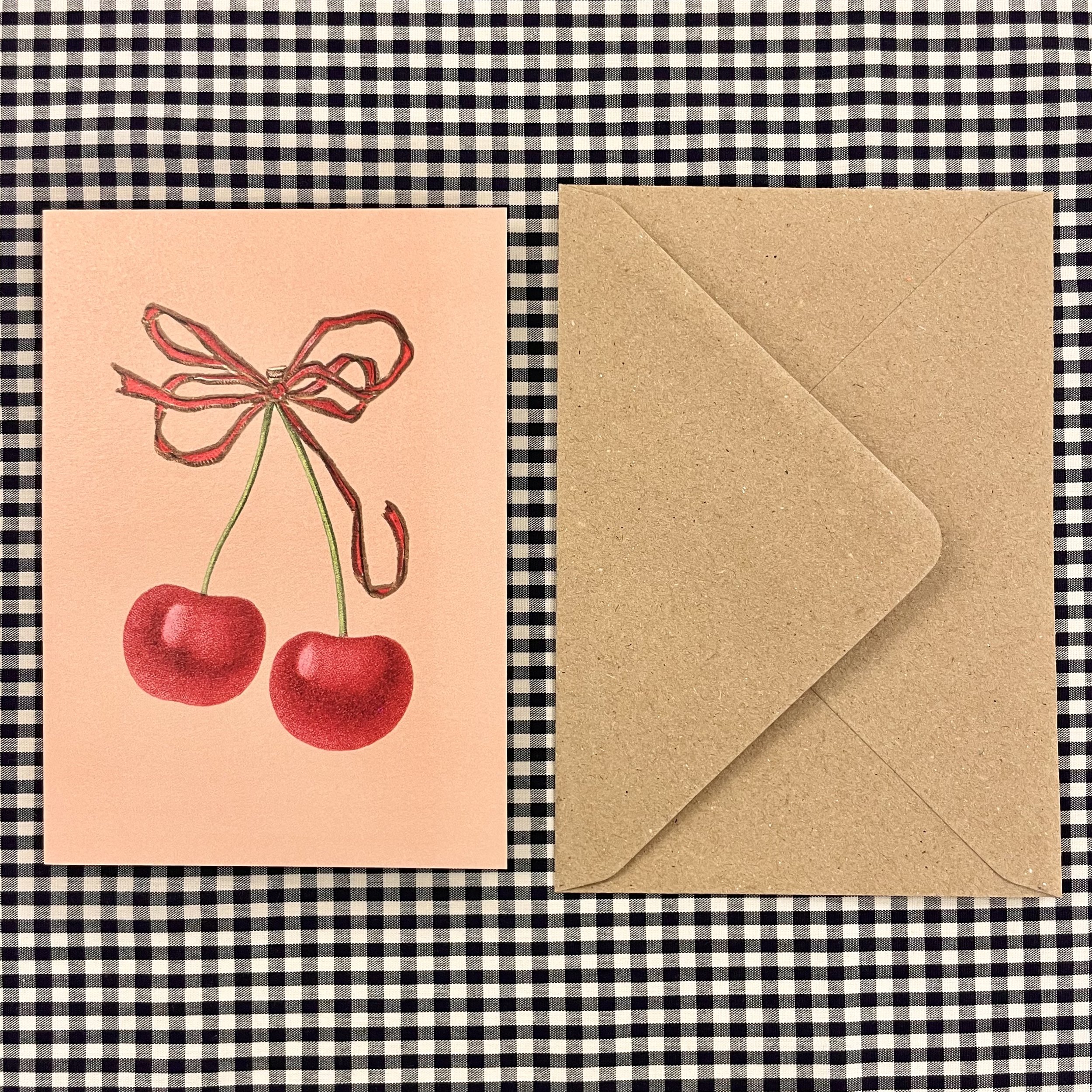 Hey Sew Sister - Vintage Cherry Bow - Blank Greetings Card 1.jpeg