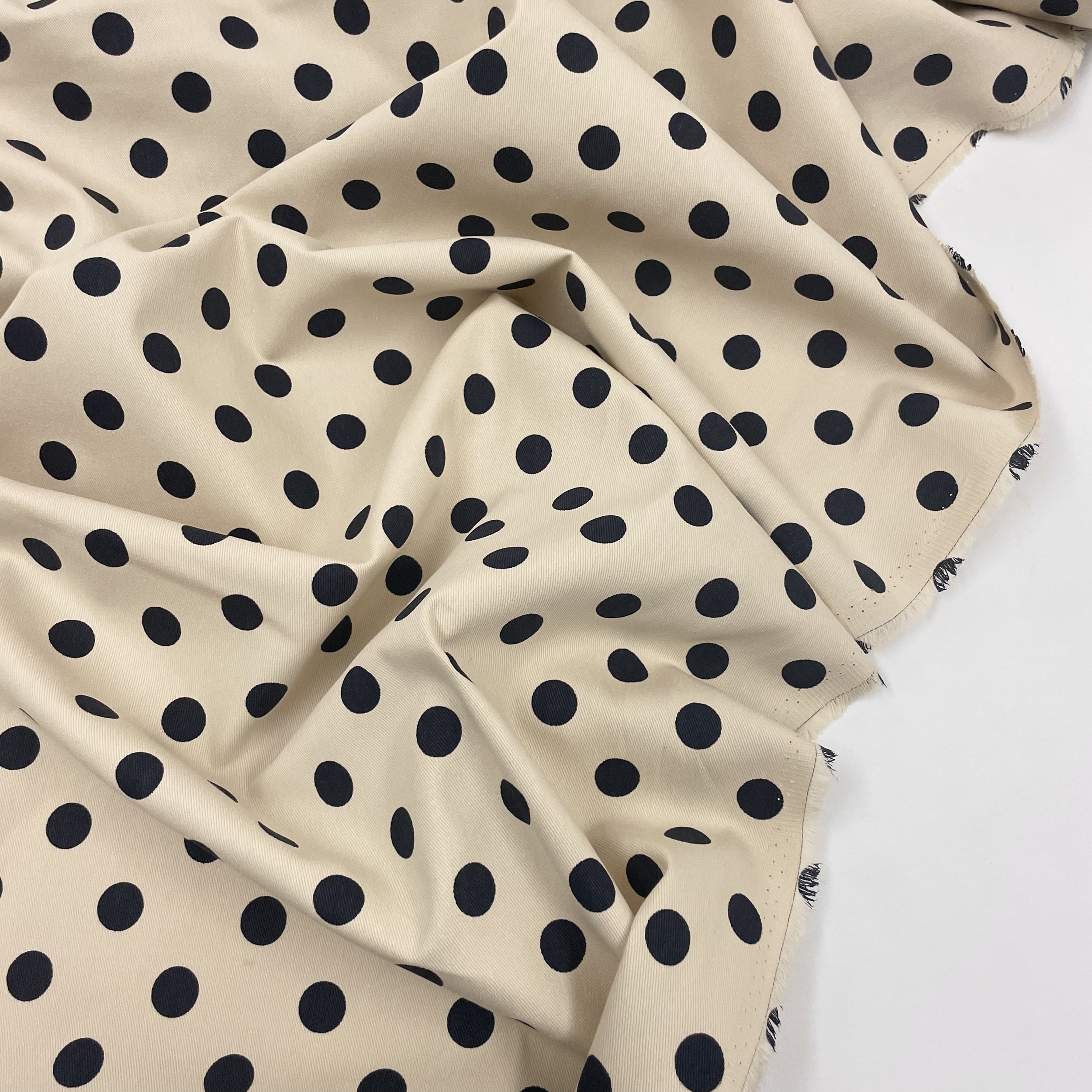 Hey Sew Sister - Polka Dot Print Cotton Twill - Navy on Cream - Dressmaking Fabric 1.jpeg
