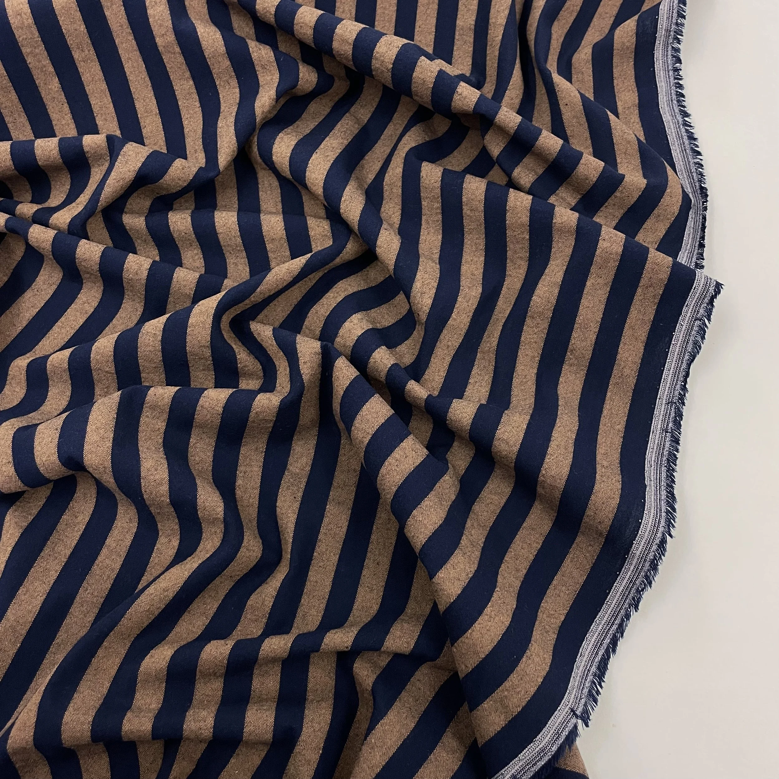 Hey Sew Sister - Fika - Brown Navy Stripe Yarn Dyed Cotton Fabric 2.jpeg