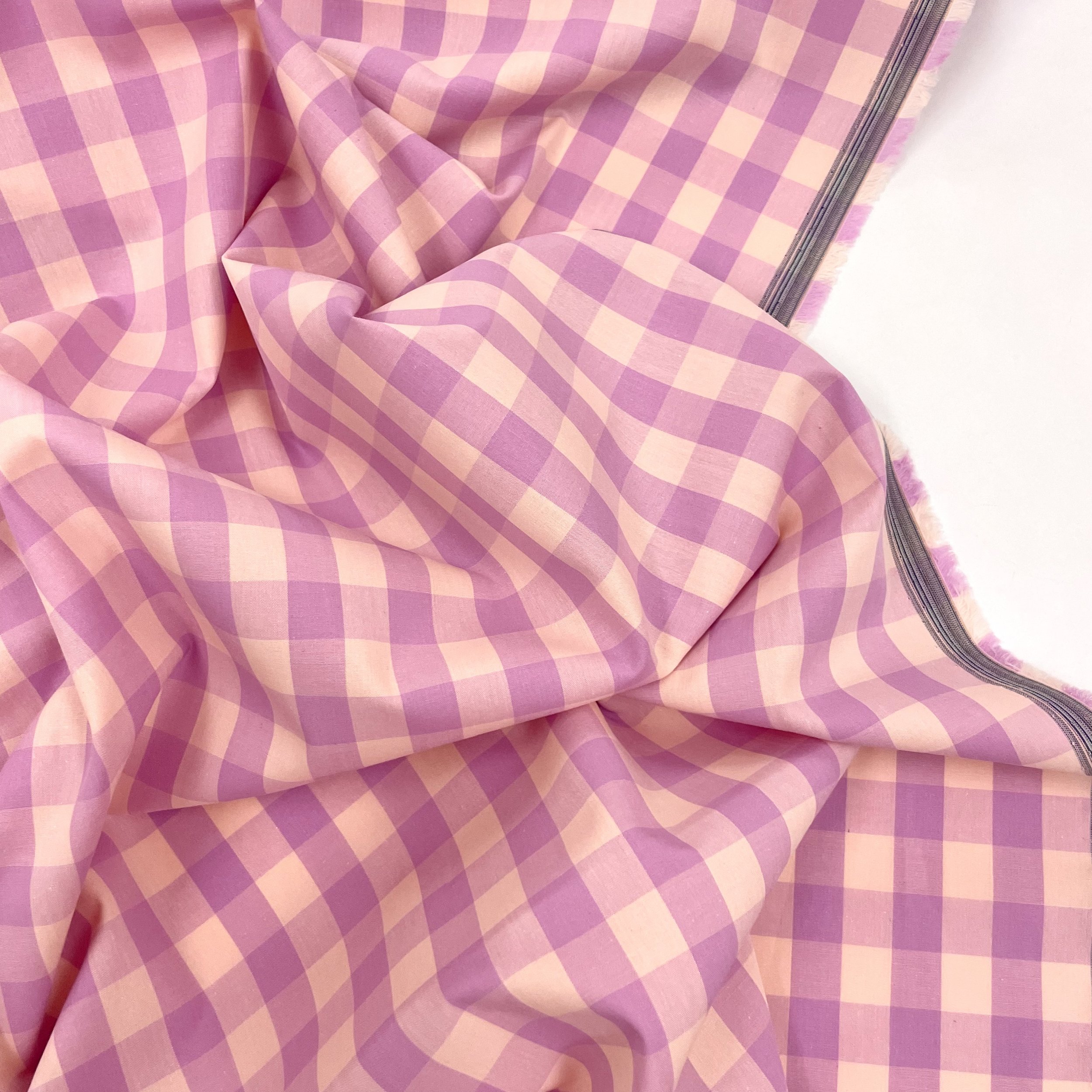 Hey Sew Sister - Cindy - Yarn Dyed Cotton Gingham Plaid Dress Fabric - Pastel Lilac and Apricot 2.jpeg