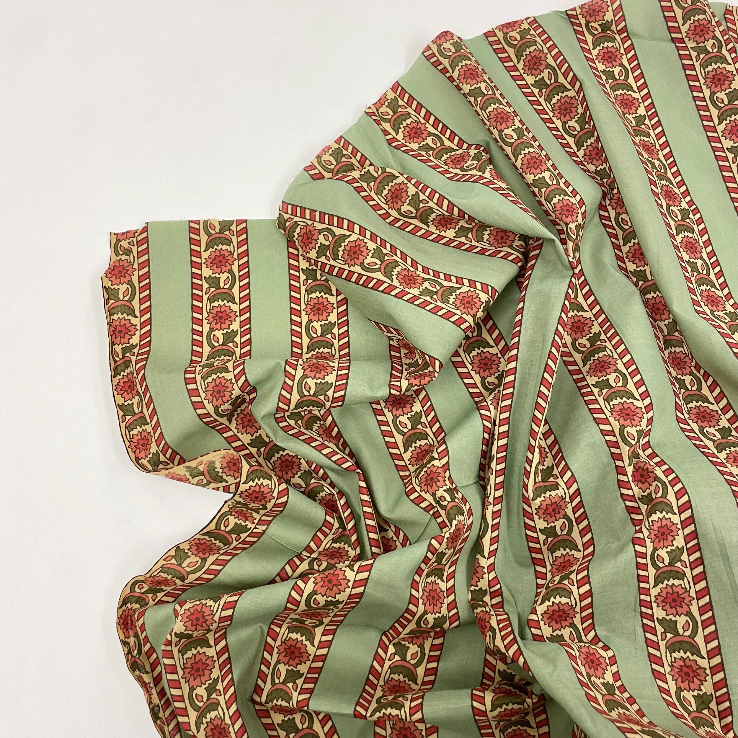 Hey Sew Siser - Floral Wallpaper Stripe - Screen Printed Lightweight Cotton Fabric - Sage 2.jpeg