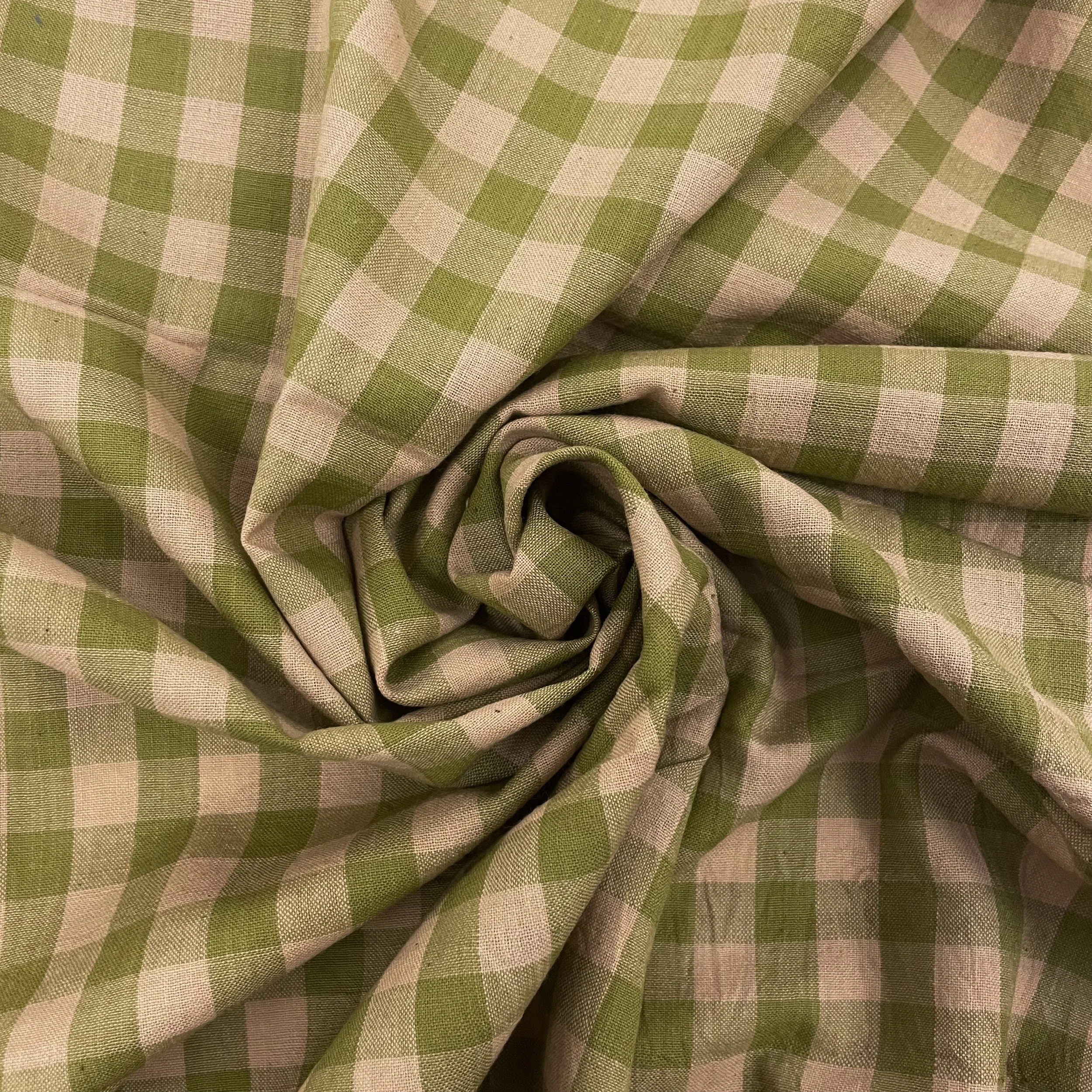 Hey Sew Sister - Handloom Hand Woven Yarn Dyed Cotton Fabric Check Plaid GIngham Stripe - Olive Green and beige - Dunkeld 3.jpeg