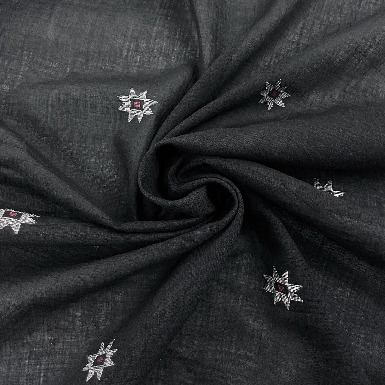 Hey Sew Sister - Quilty Star Handloom Jamdani Cotton Fabric - Midnight Blue Grey Black 5.jpeg