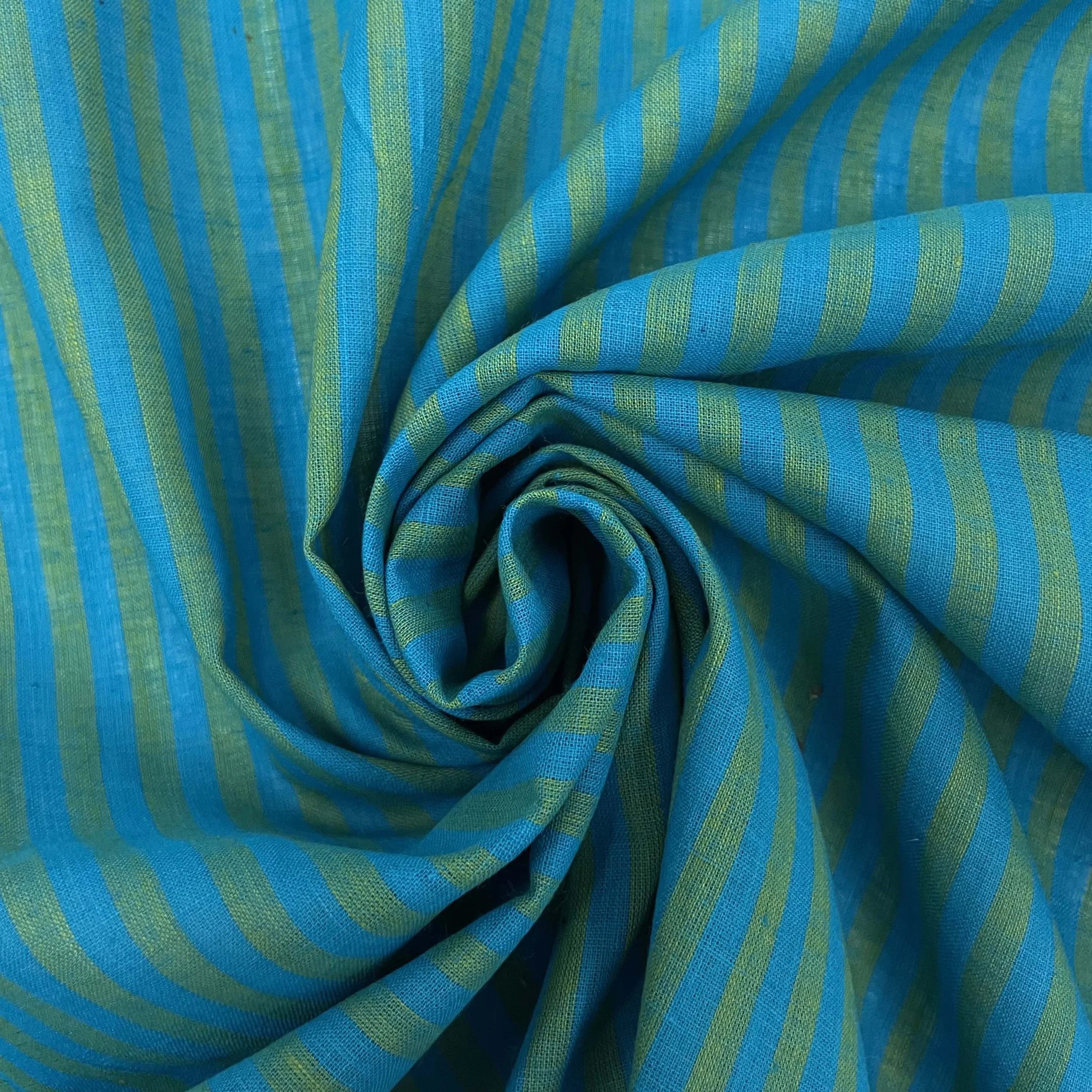 Hey Sew Sister - Indian Handloom Yarn Dyed Cotton Stripe Fabric - Green and Aqua Blue 3.jpg