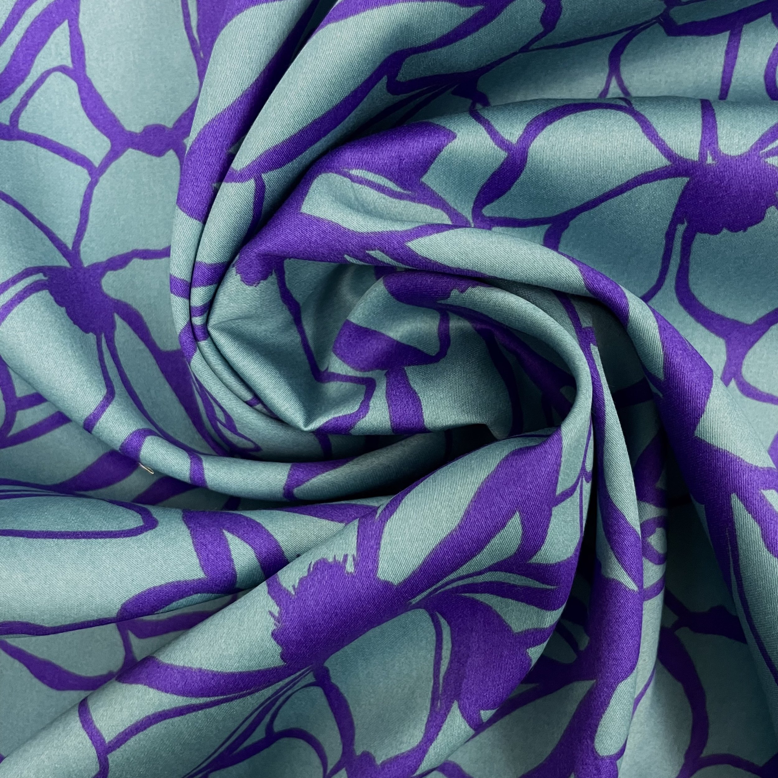 Hey Sew Sister - Nerida Hansen - Magnolia - Abstract Line Floral Print Cotton Satin Fabric - Seafoam Green and Purple 3.jpeg