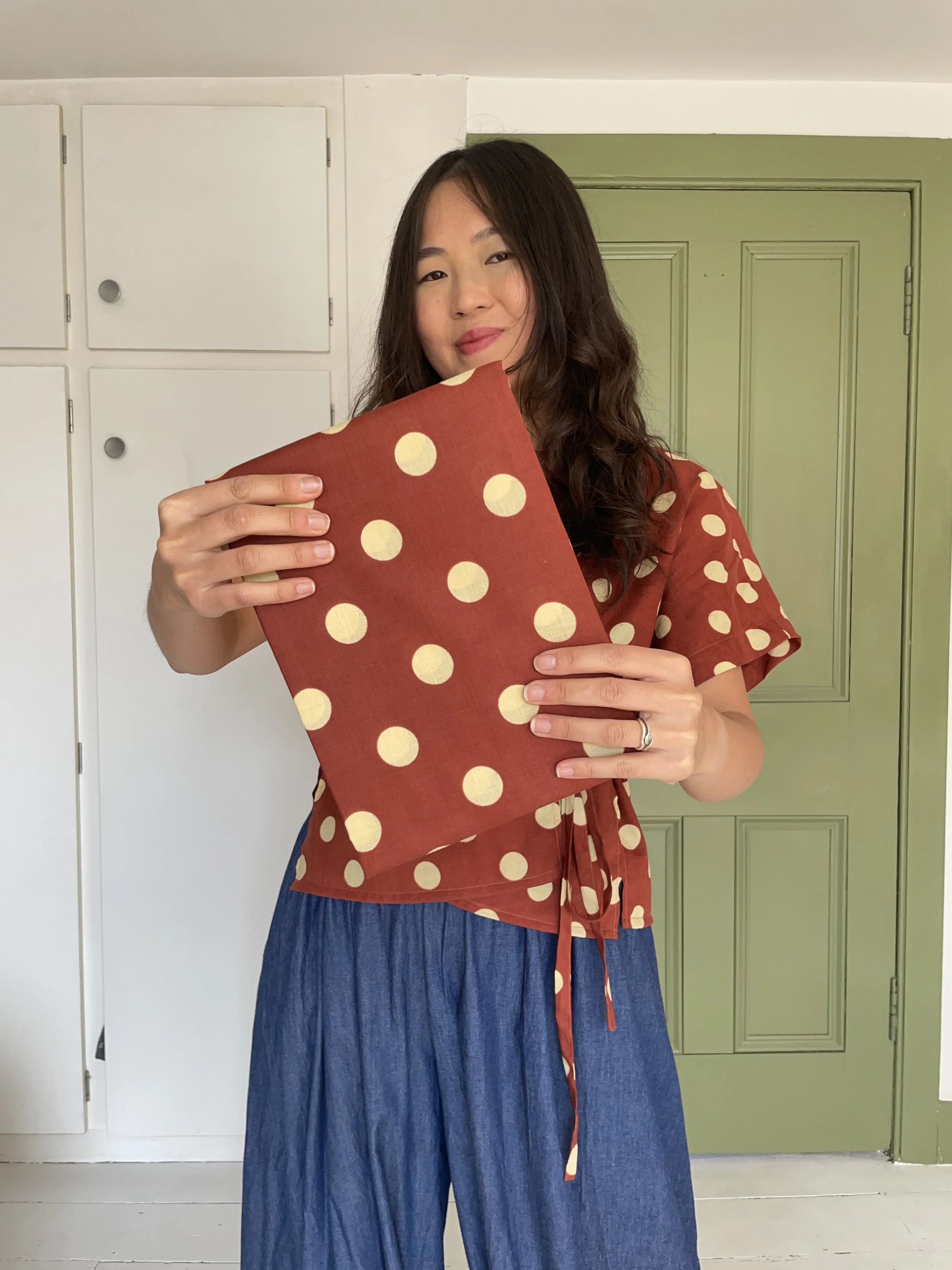 [SECONDS REMNANT] SPOTTY Screen Printed Lightweight Cotton - Rust/Latte - REMNANT 47cm
