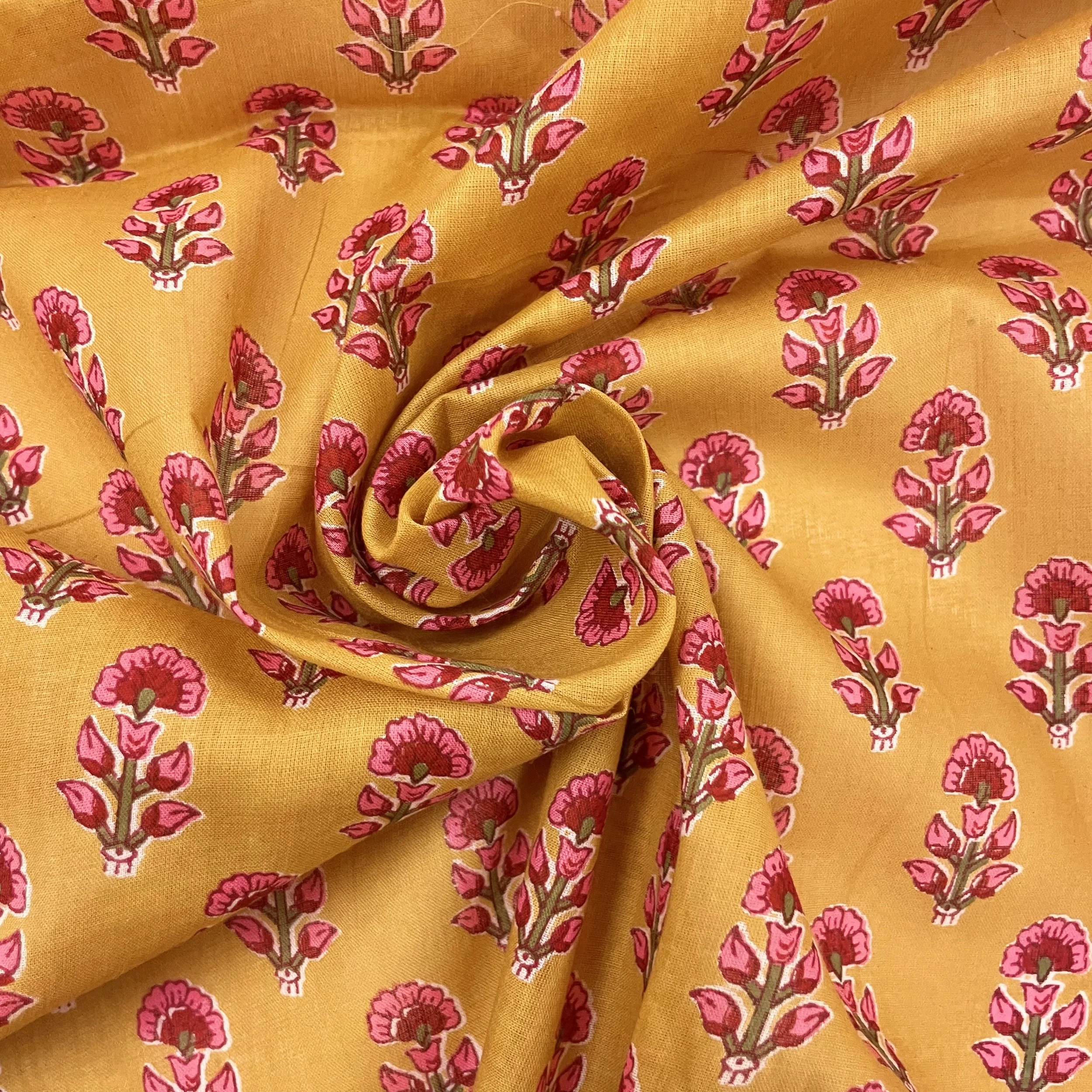Hey Sew Sister - Turmeric Bloom - Pink Turmeric Yellow Floral Screen Print Cotton Fabric 3.jpeg