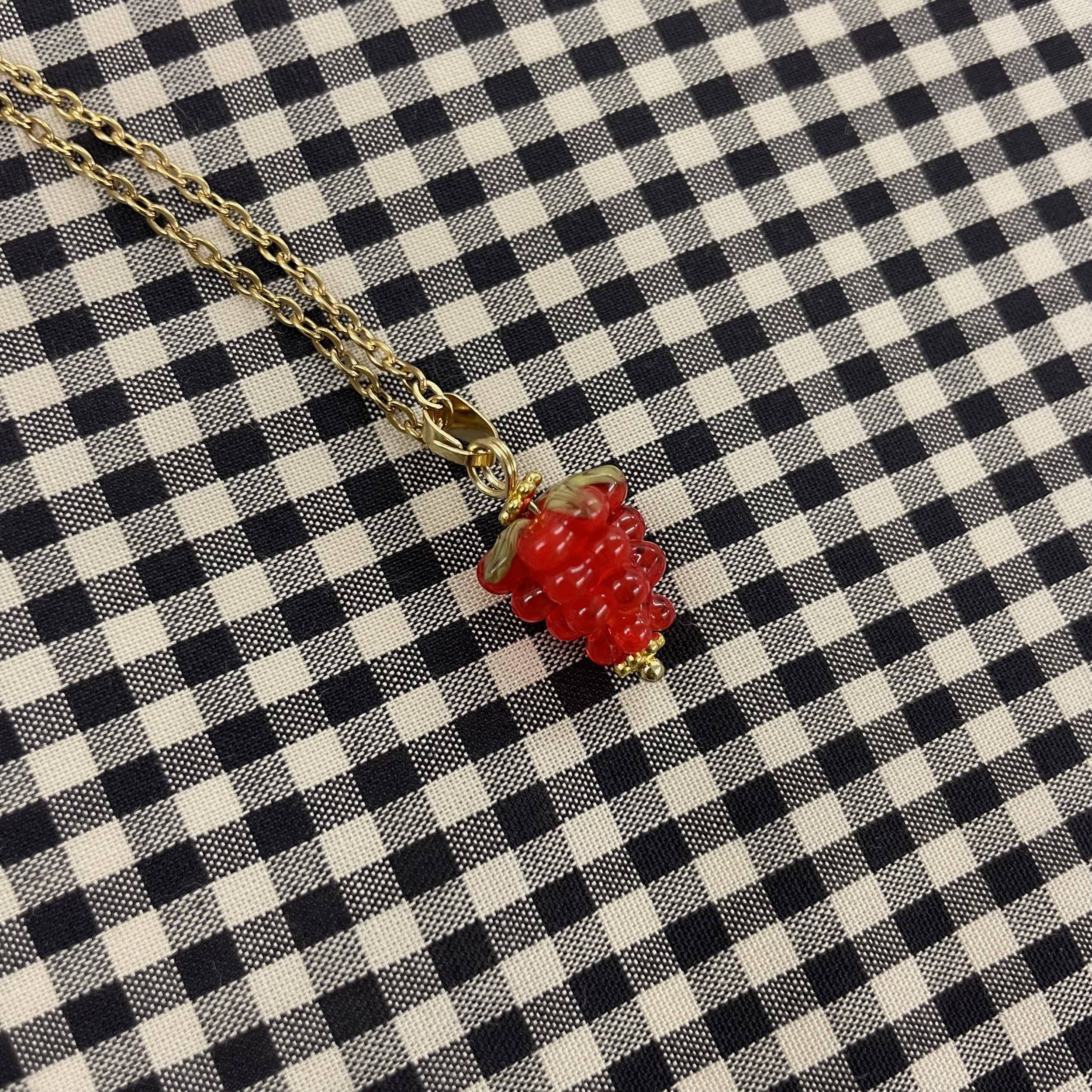 Hey Sew Sister - Raspberry Glass Pendant Necklace 2.jpeg