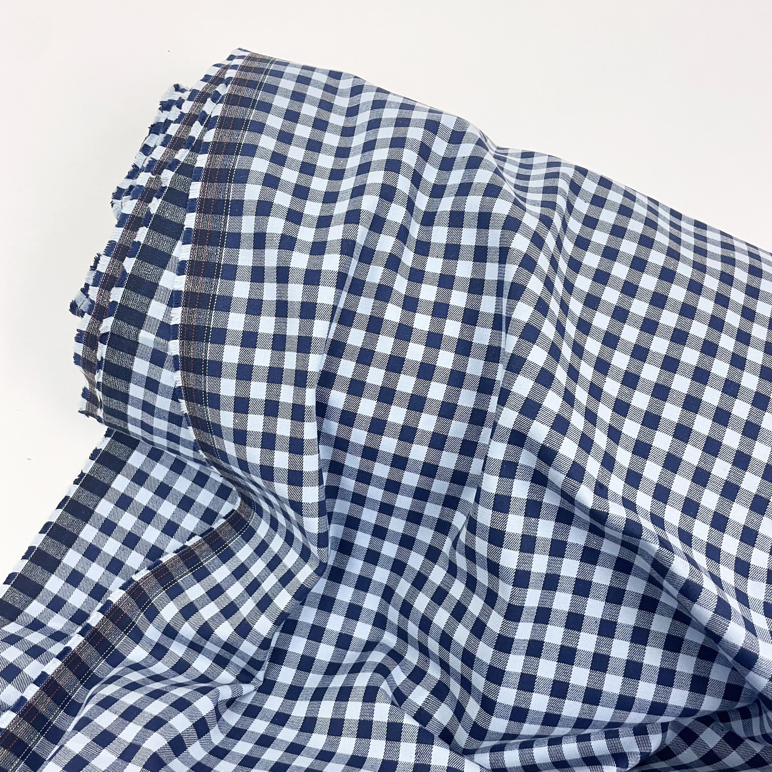 Hey Sew Sister - Marion - Monochrome Blue Gingham Print Stretch Cotton Denim Fabric 1.jpeg