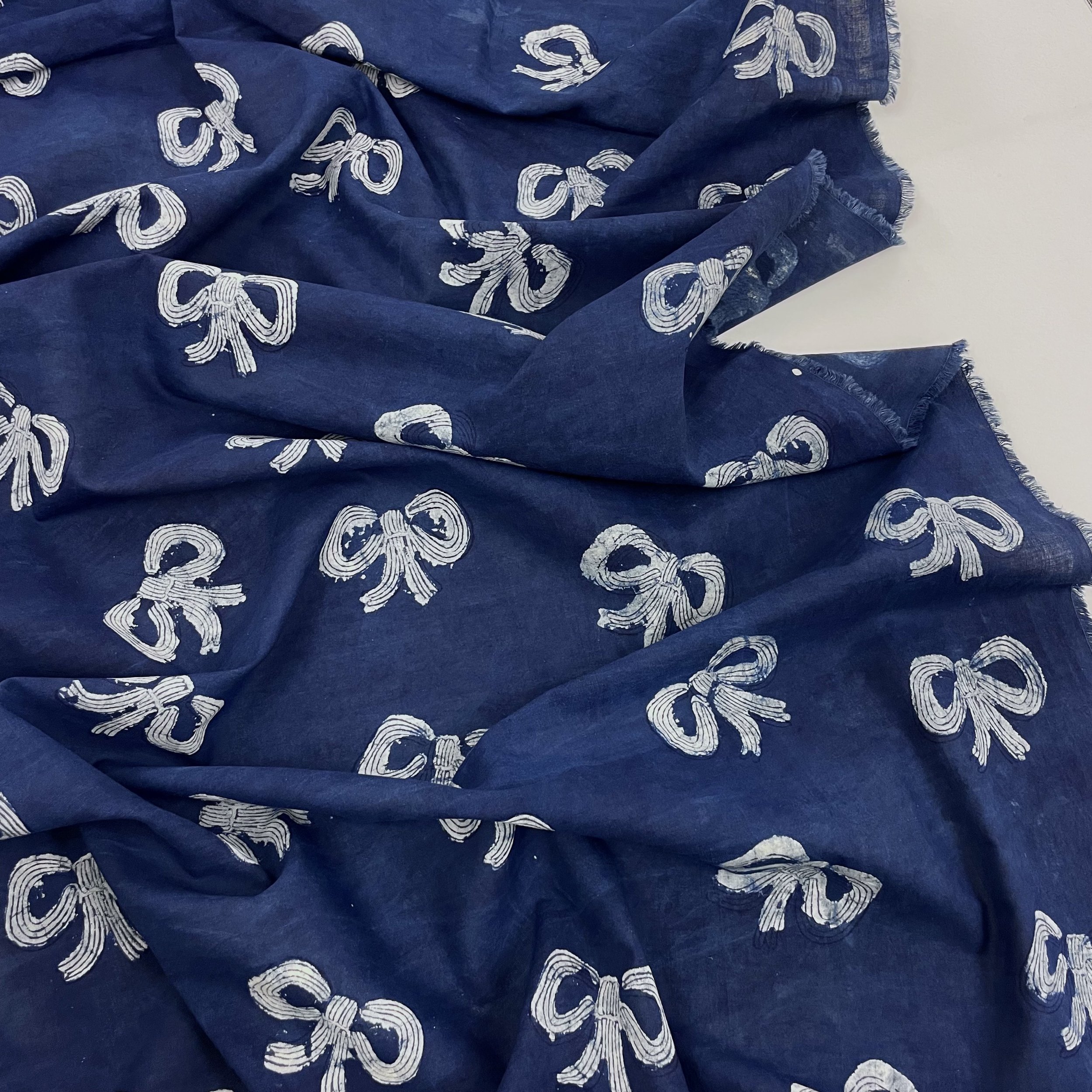 Hey Sew Sister x Fluid + Drape BOWIE - Bow Print Block Print Organic Cotton Fabric Indigo Dyed 3.jpeg